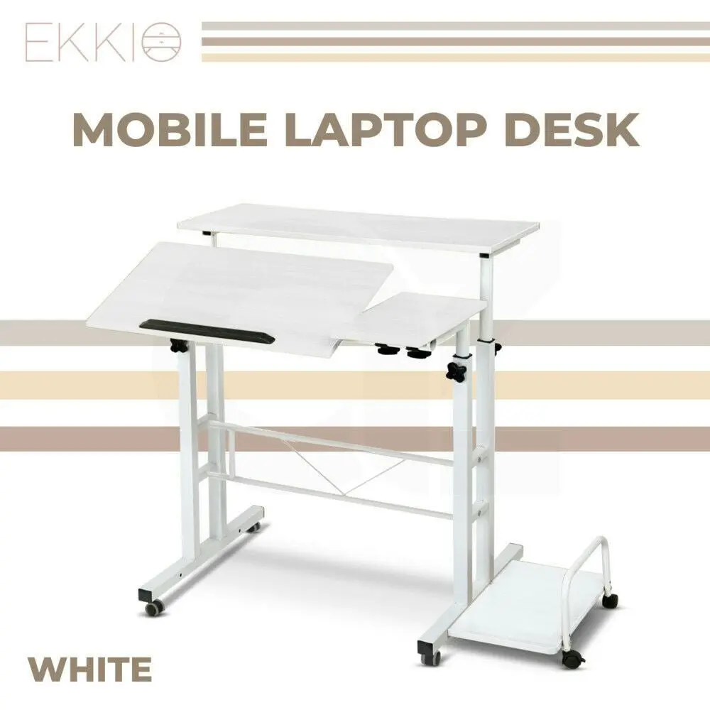 Ekkio Adjustable Workstation Portable Mobile Laptop Desk White