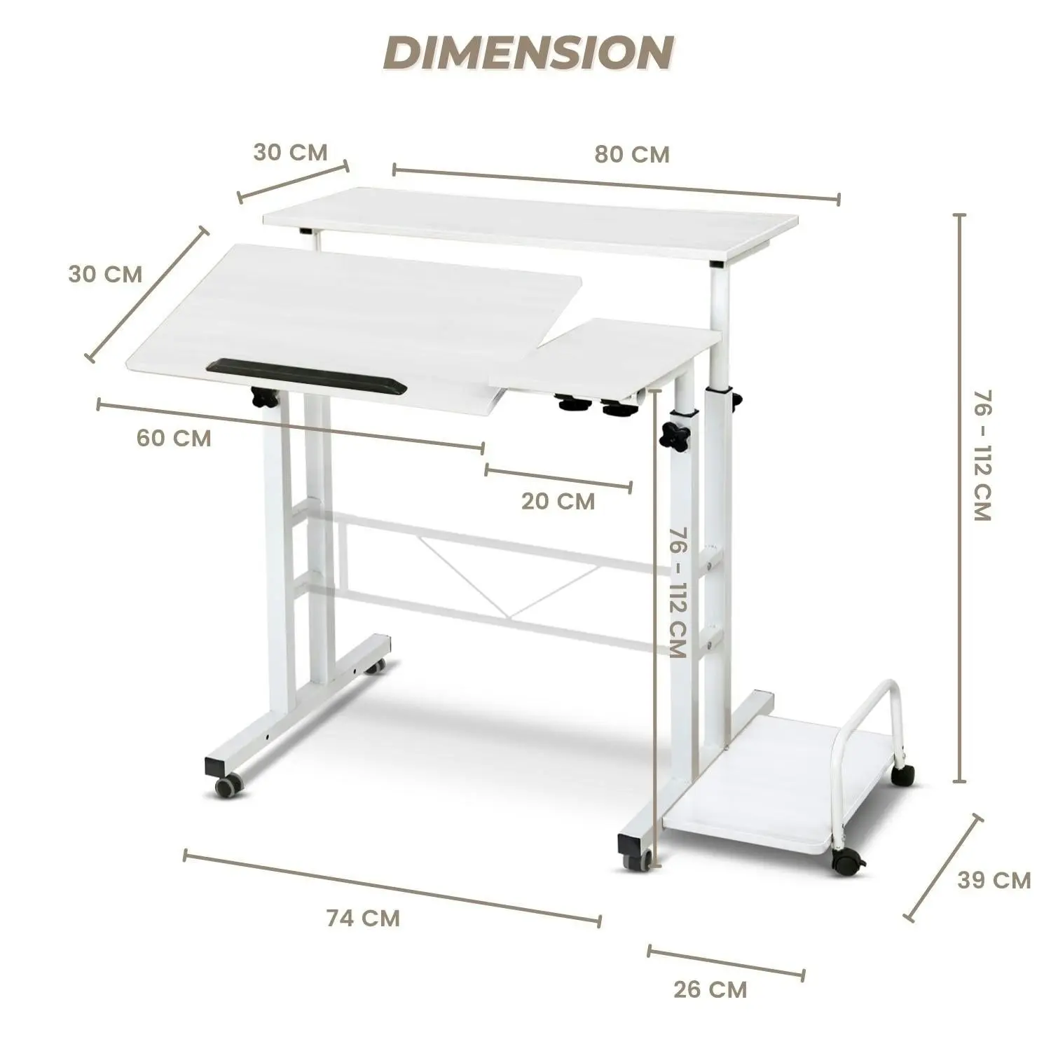 Ekkio Adjustable Workstation Portable Mobile Laptop Desk White