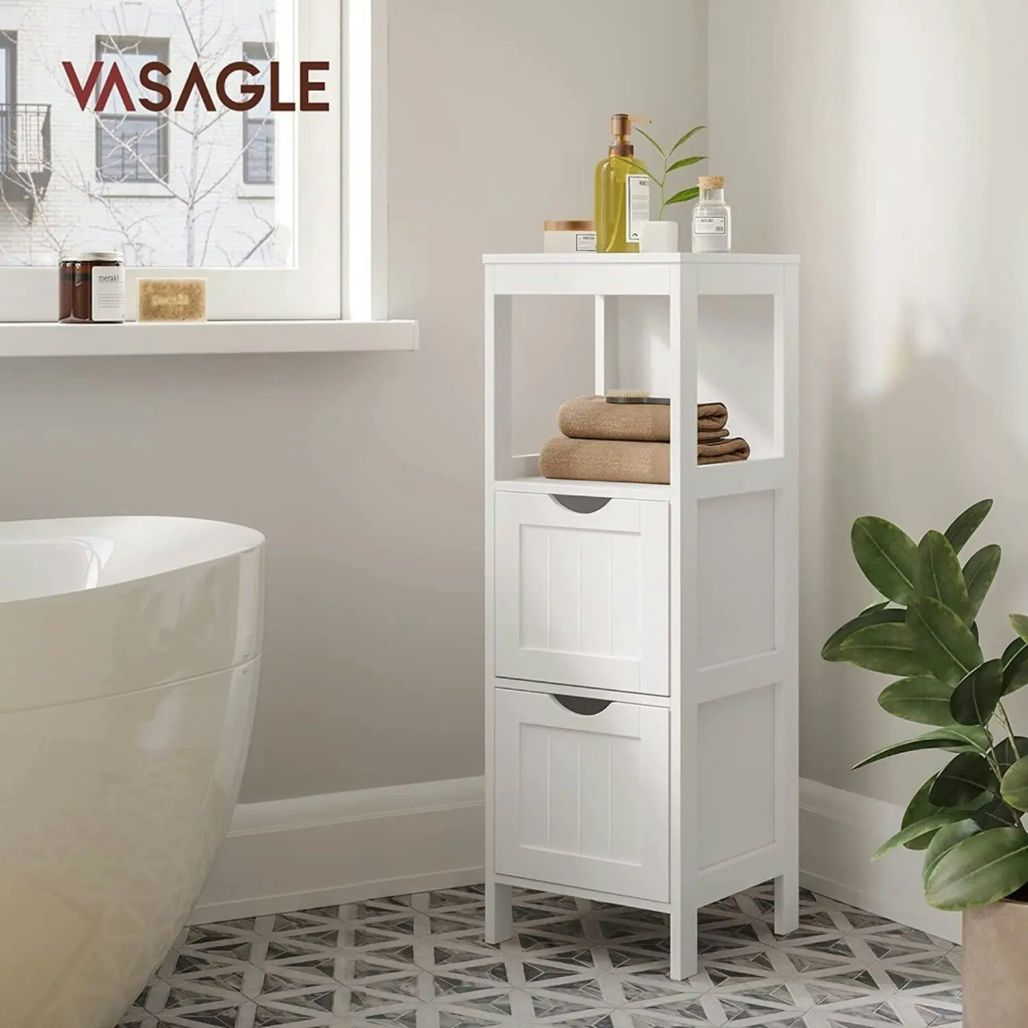 VASAGLE Bathroom Bedroom Laundry Storage Drawer Floor Cabinet - White