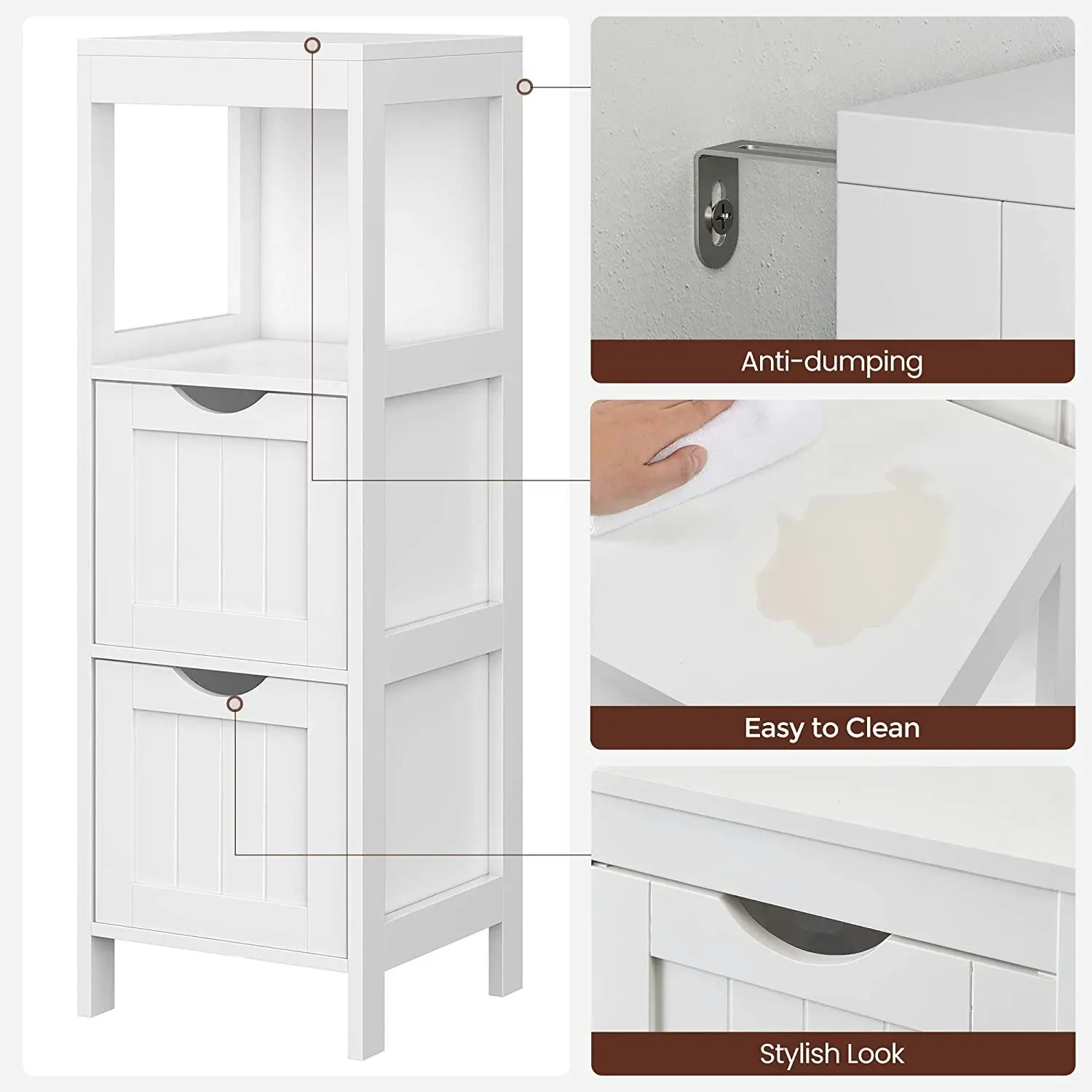 VASAGLE Bathroom Bedroom Laundry Storage Drawer Floor Cabinet - White