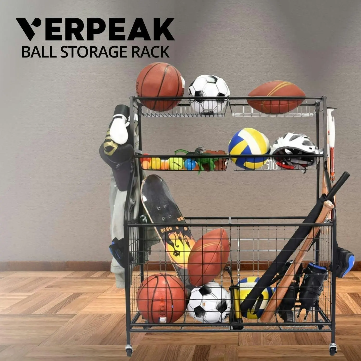 Verpeak Gym Sport Equipment Organizer Ball Storage Rack