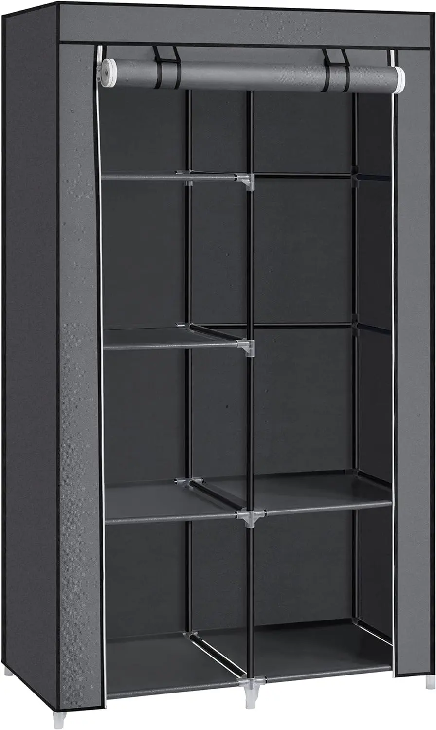 SONGMICS Non-Woven Fabric Portable Clothes Closet Wardrobe with 6 Shelves Grey