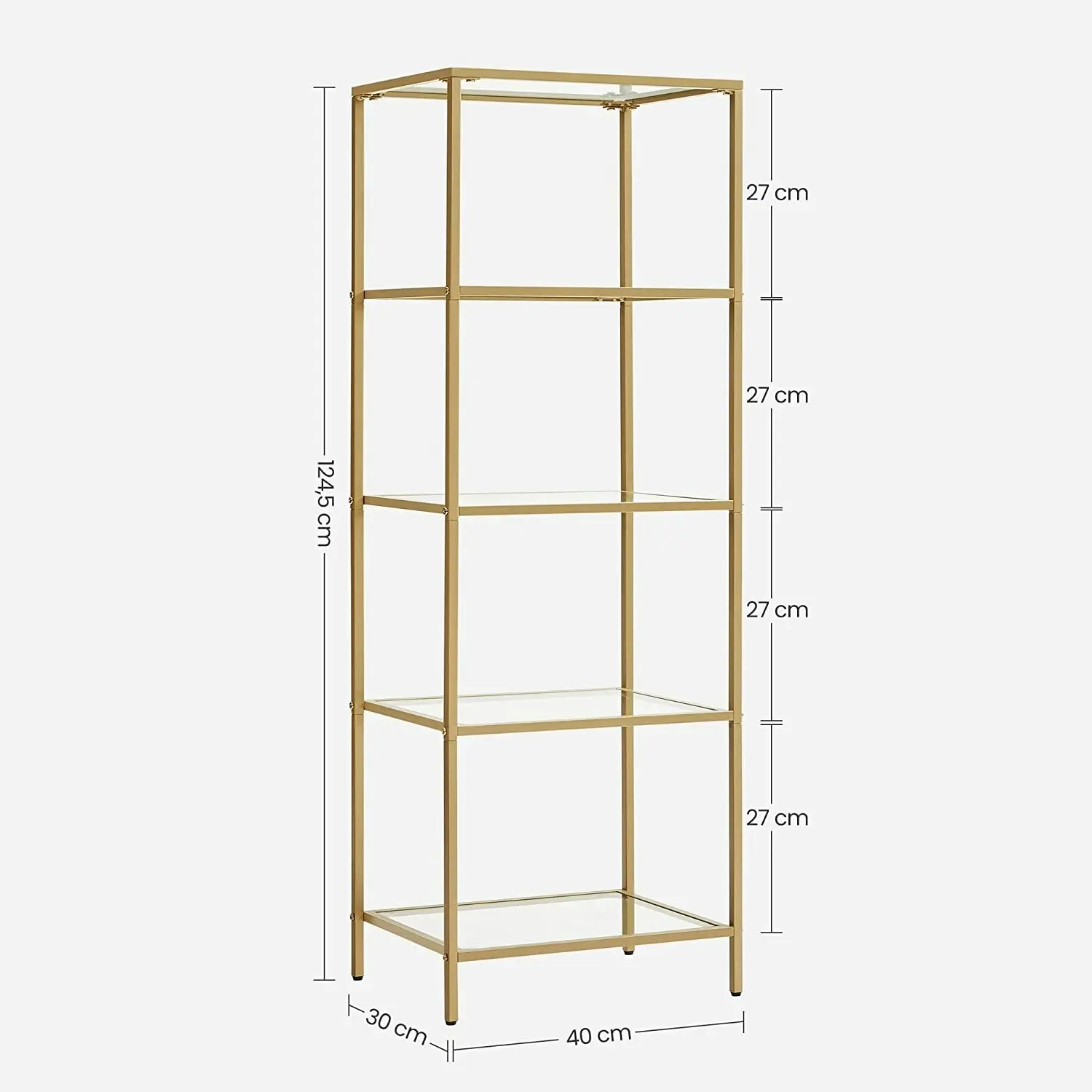 VASAGLE 5 Tier Bookcase Display Shelf Rack Stand Storage Shelves, Bookshelves - Gold