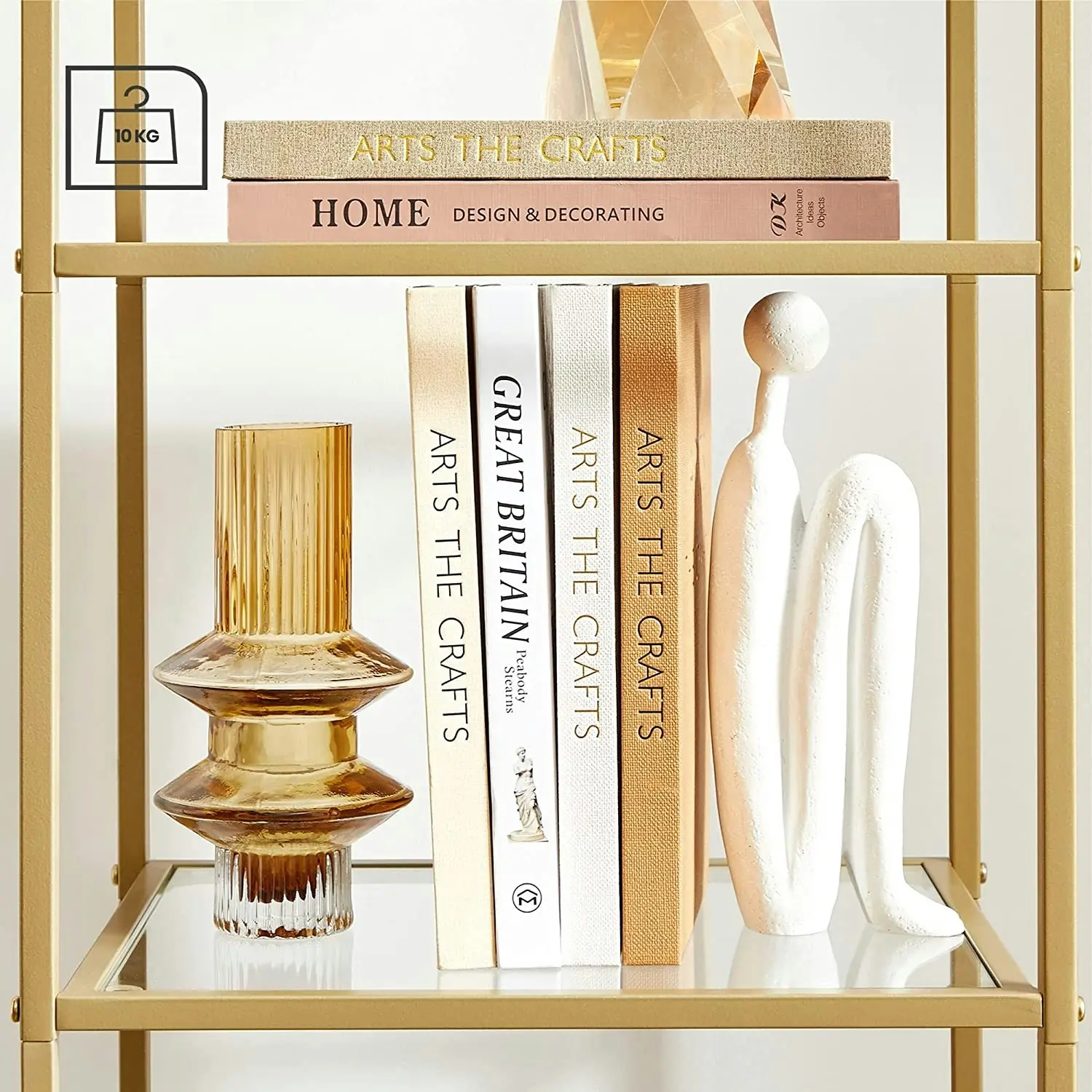 VASAGLE 5 Tier Bookcase Display Shelf Rack Stand Storage Shelves, Bookshelves - Gold