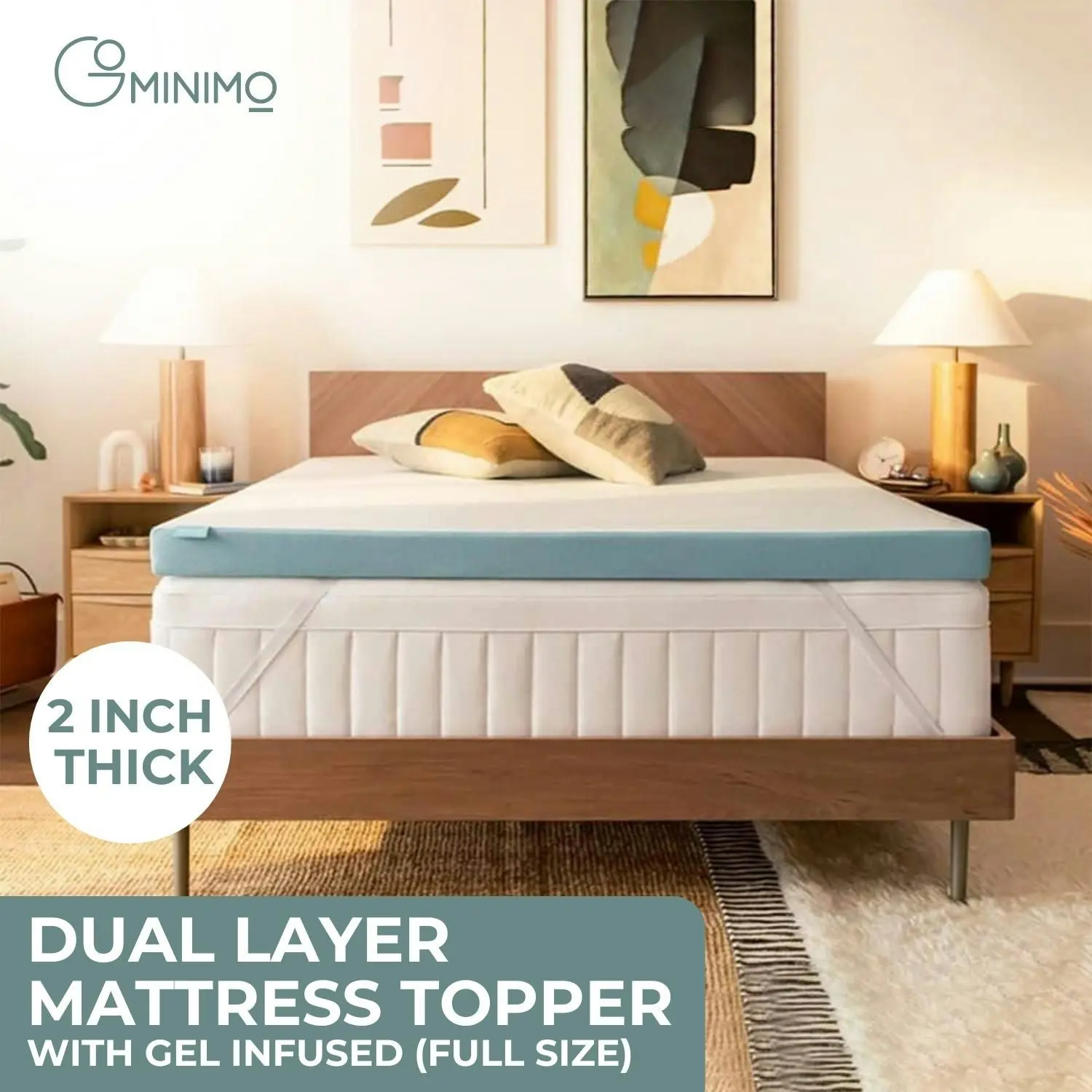 Gominimo Dual Layer Mattress Bed Topper 2-inch Gel Infused Memory Foam Double