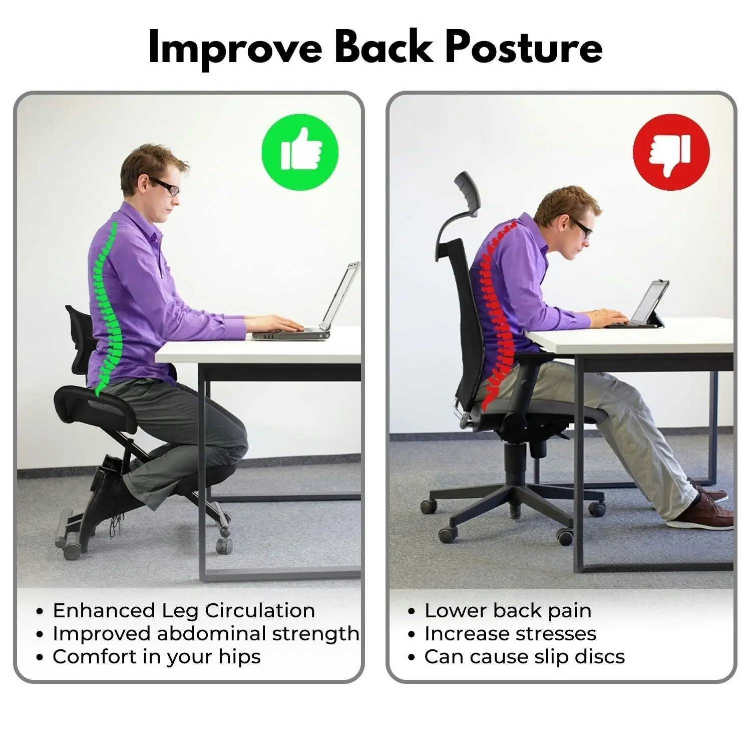 Ekkio Kneeling Chair Computer Ergonomic Office Stool Adjustable Home Work Furniture