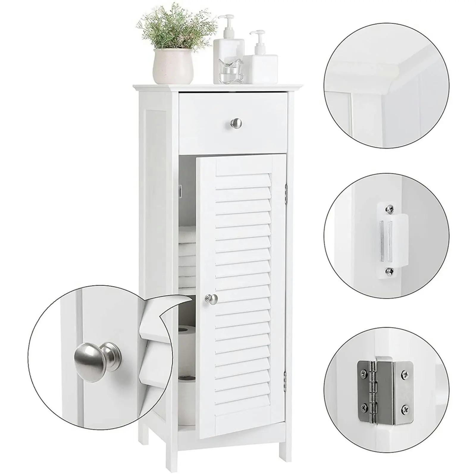 VASAGLE Bathroom Laundry Kitchen Tallboy Storage Cupboard Floor Corner Cabinet - White