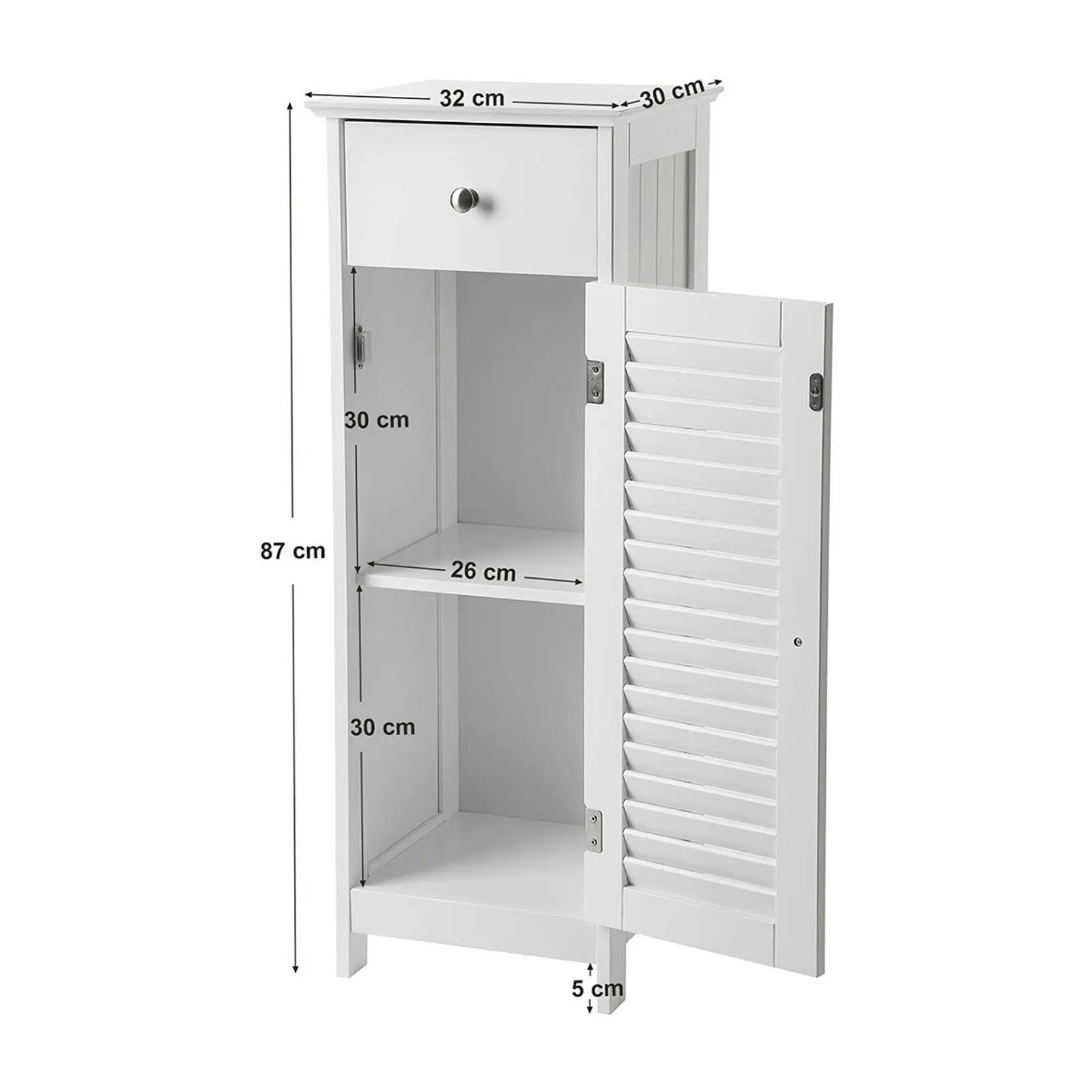 VASAGLE Bathroom Laundry Kitchen Tallboy Storage Cupboard Floor Corner Cabinet - White