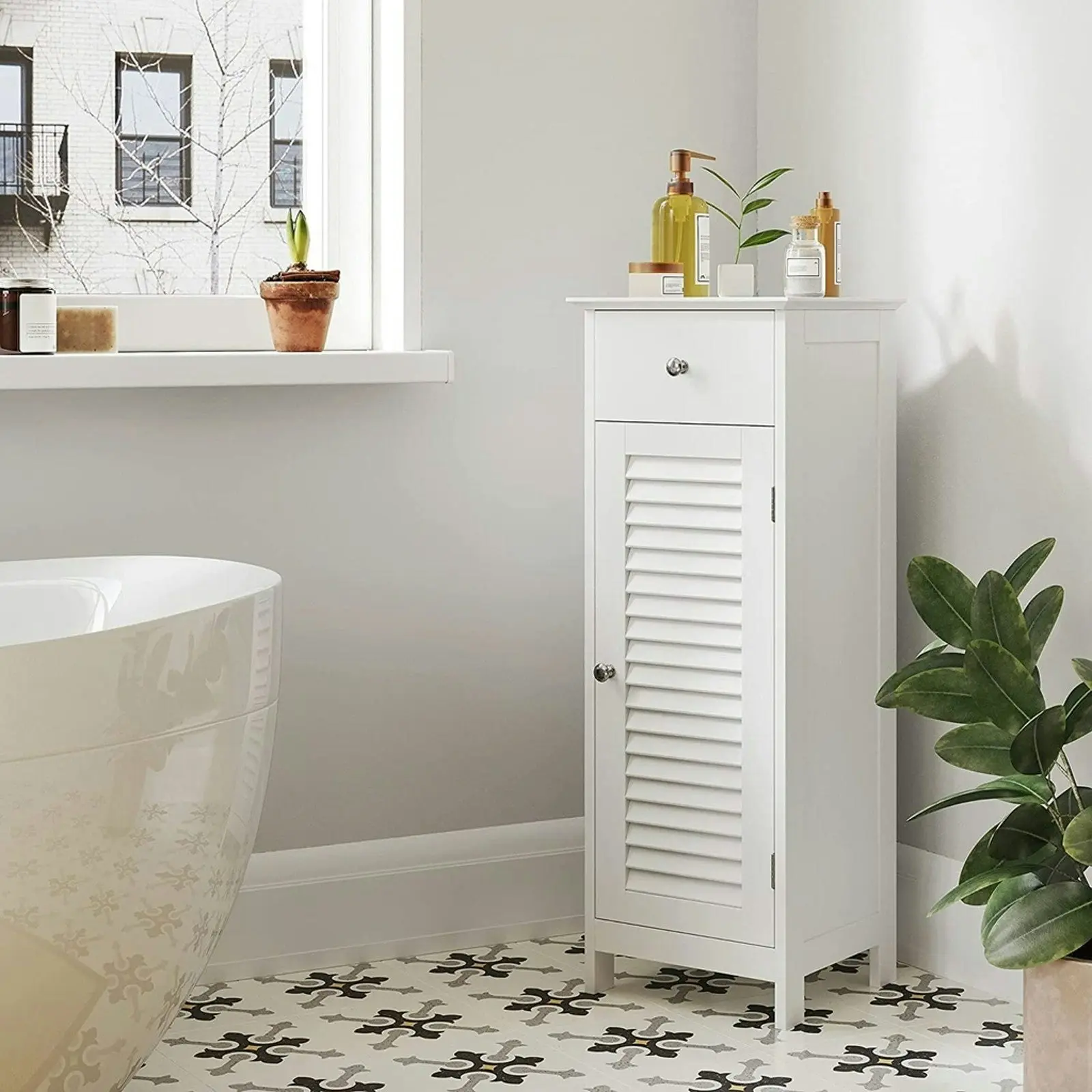 VASAGLE Bathroom Laundry Kitchen Tallboy Storage Cupboard Floor Corner Cabinet - White