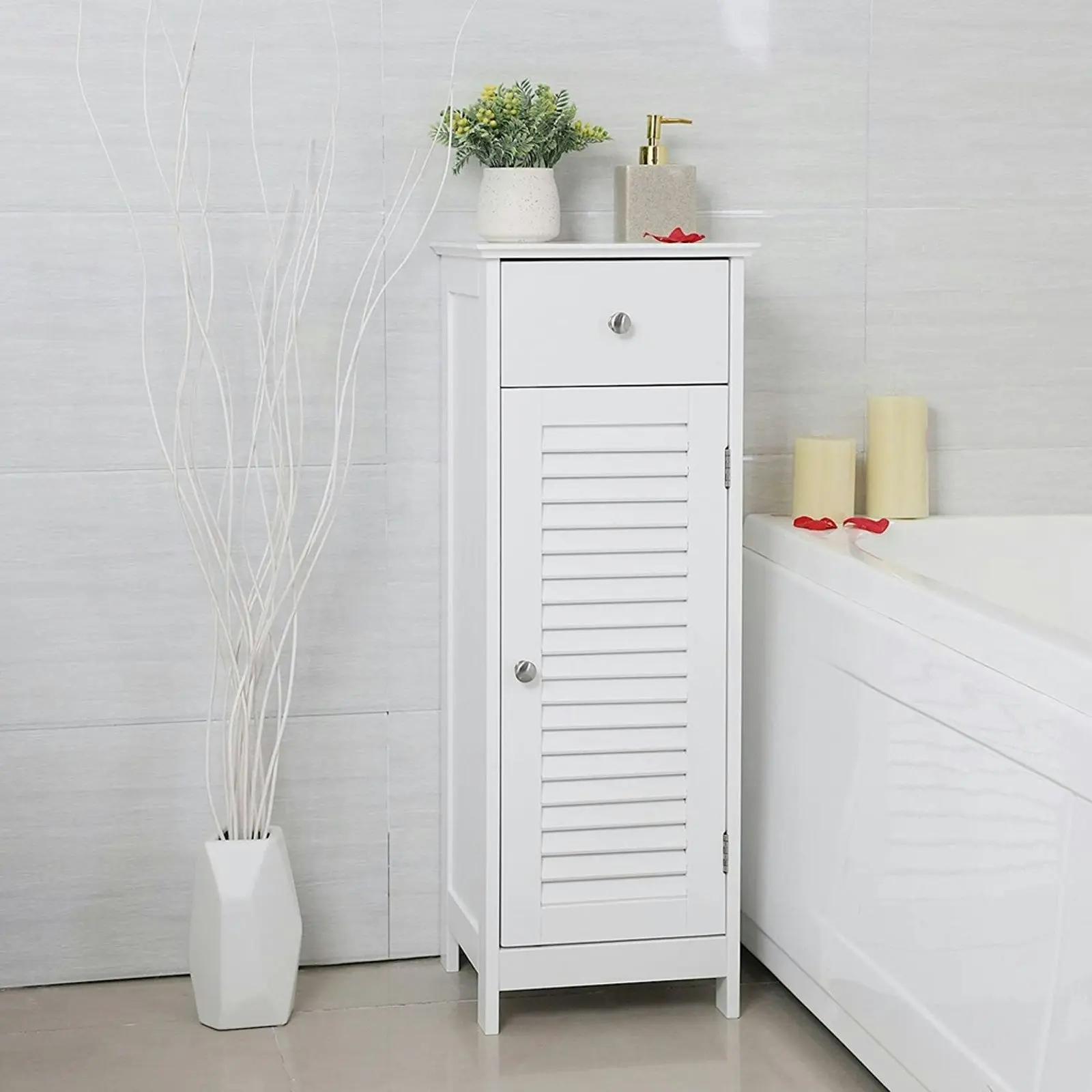 VASAGLE Bathroom Laundry Kitchen Tallboy Storage Cupboard Floor Corner Cabinet - White