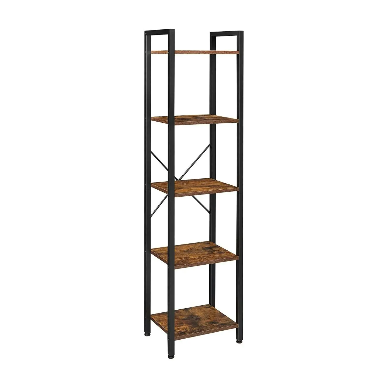 VASAGLE 5 Tier Up To 50kg Steel Frame Easy Assemble Tall Bookshelf Bookcase - Rustic Brown