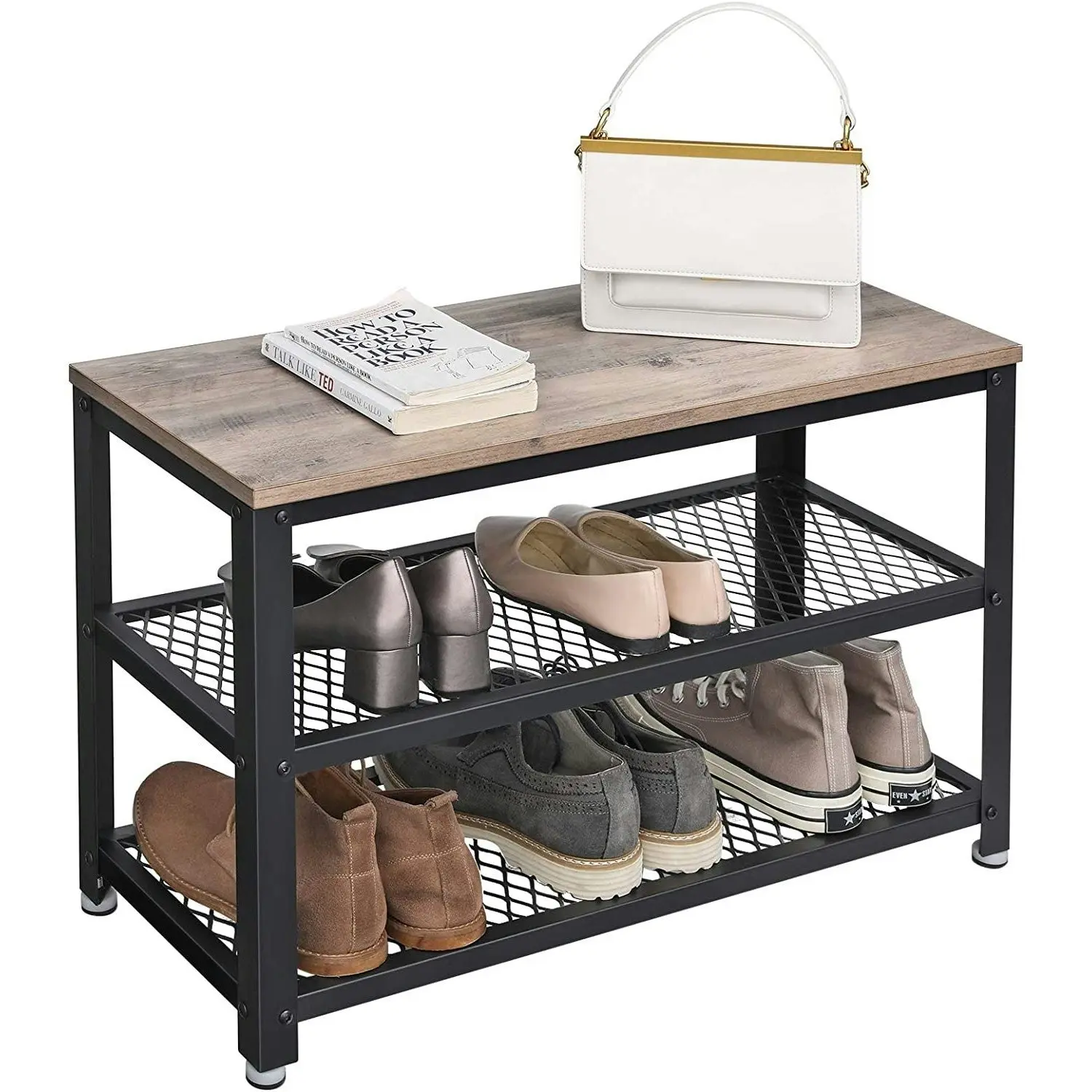 VASAGLE 3 Tier Shoe Rack Greige