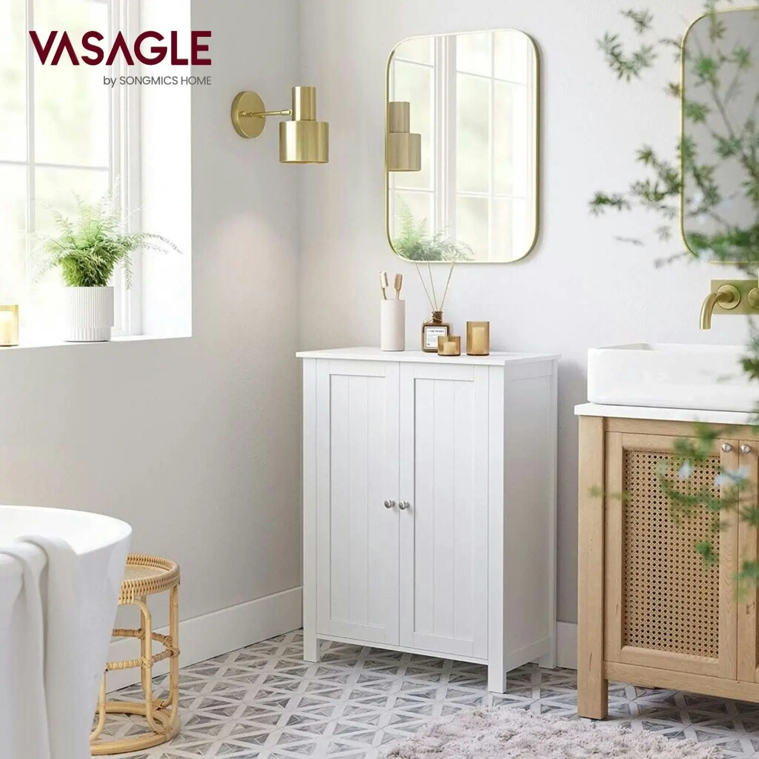 VASAGLE Tallboy Cupboard Floor Cabinet - 2 Door