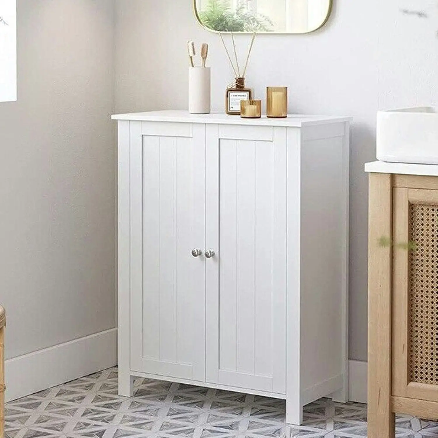 VASAGLE Tallboy Cupboard Floor Cabinet - 2 Door