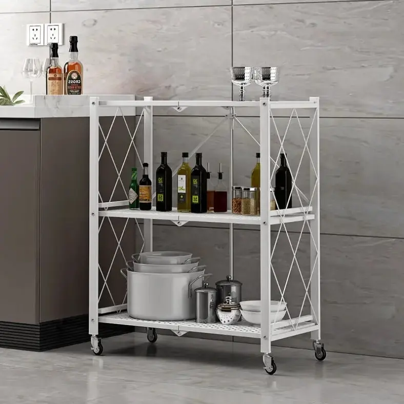 Ekkio 3 Tier Foldable Collapsible Kitchen Display Rack Storage Shelf - White