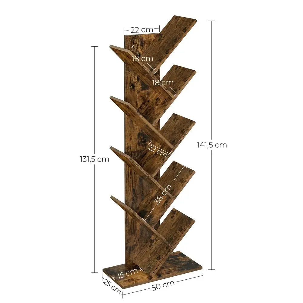 VASAGLE 8 Tier Bookcase Display Shelves Book Organizer Tree Bookshelf - Rustic Brown