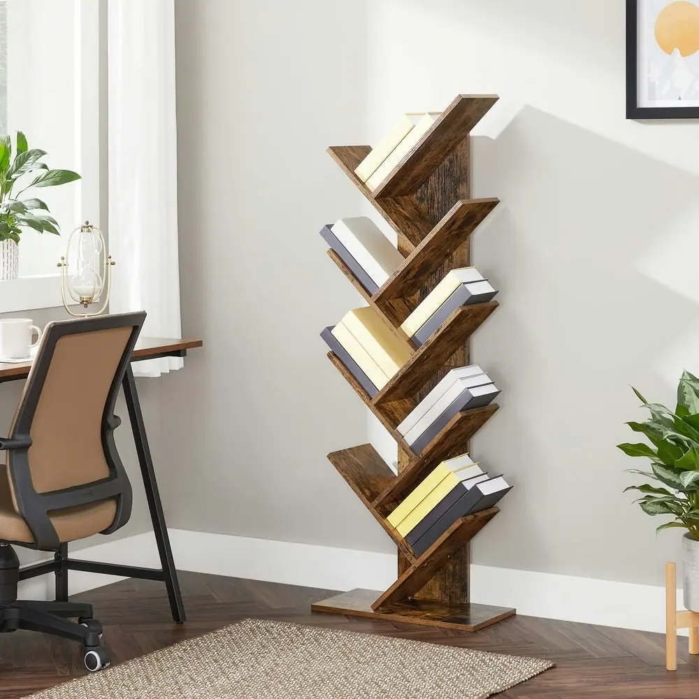 VASAGLE 8 Tier Bookcase Display Shelves Book Organizer Tree Bookshelf - Rustic Brown