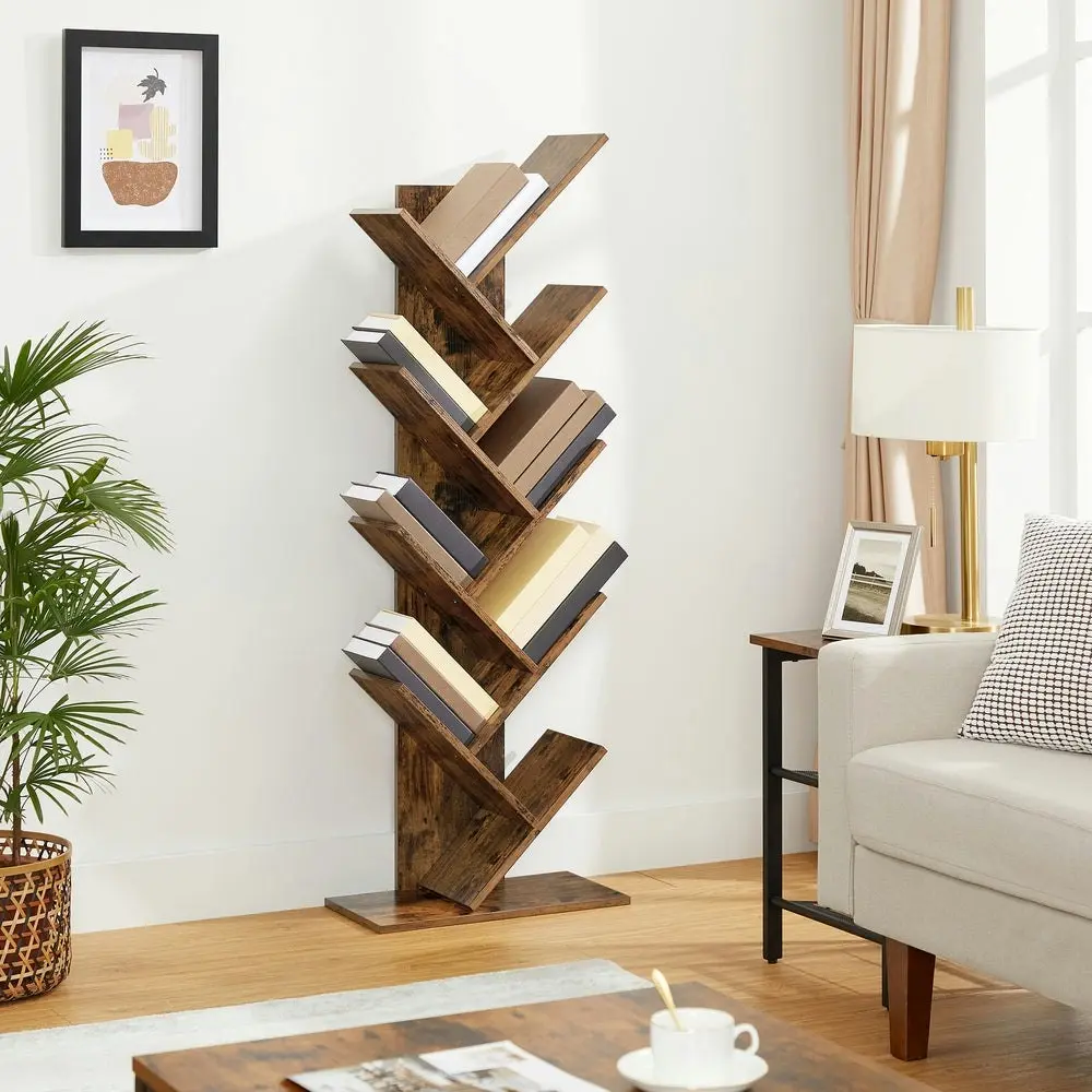 VASAGLE 8 Tier Bookcase Display Shelves Book Organizer Tree Bookshelf - Rustic Brown