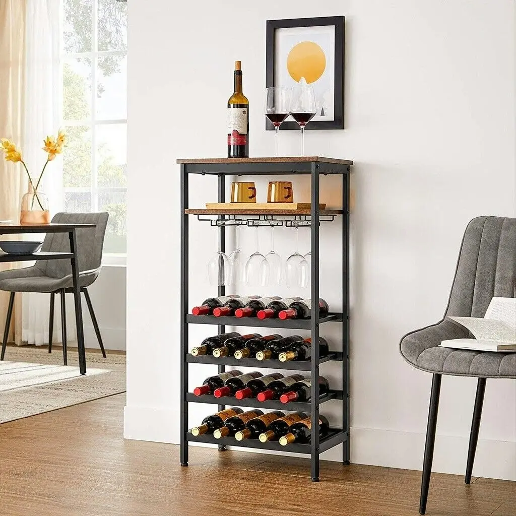 VASAGLE 20 Wine Rack - Bottle Display Shelf Stand with Wine Glass Holder