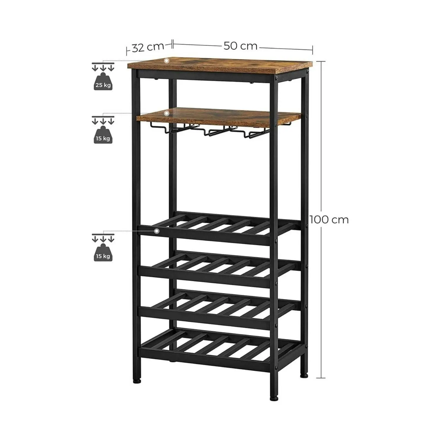 VASAGLE 20 Wine Rack - Bottle Display Shelf Stand with Wine Glass Holder