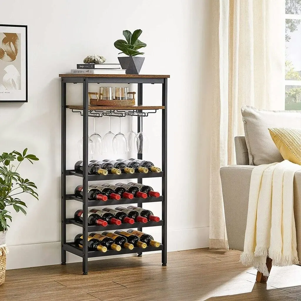 VASAGLE 20 Wine Rack - Bottle Display Shelf Stand with Wine Glass Holder