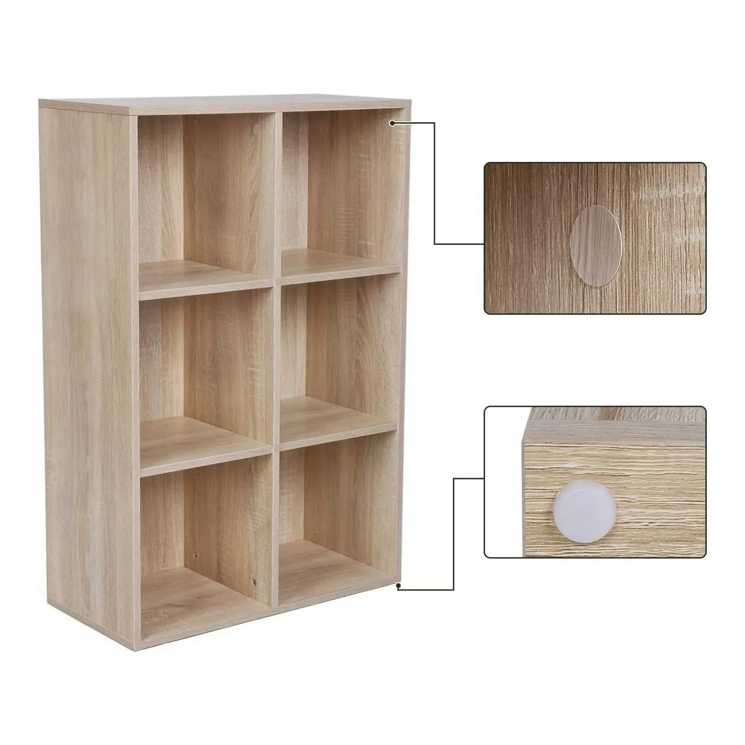 VASAGLE 6 Cubes Bookcase Display Shelf Storage Rack Bookshelf - Oak