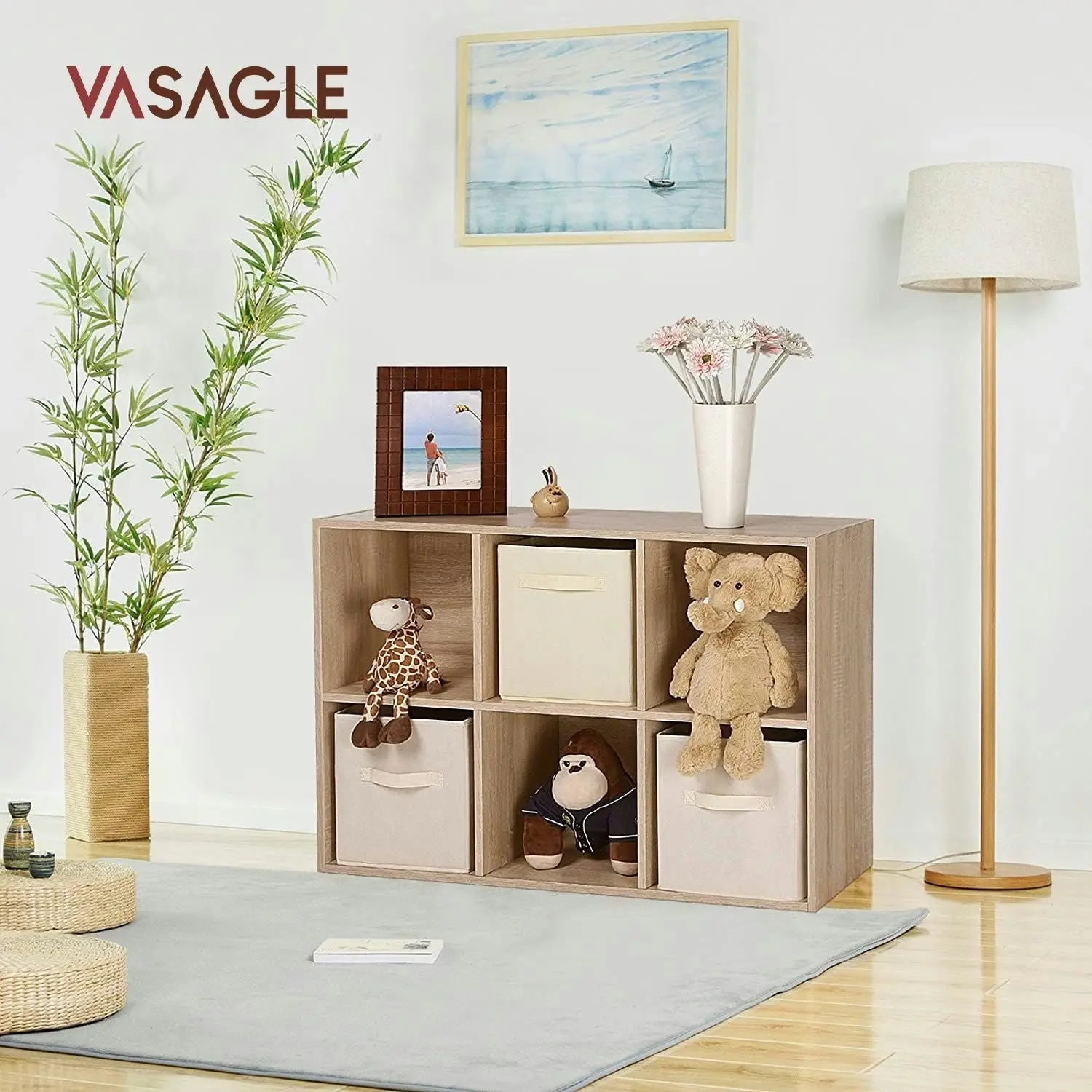 VASAGLE 6 Cubes Bookcase Display Shelf Storage Rack Bookshelf - Oak