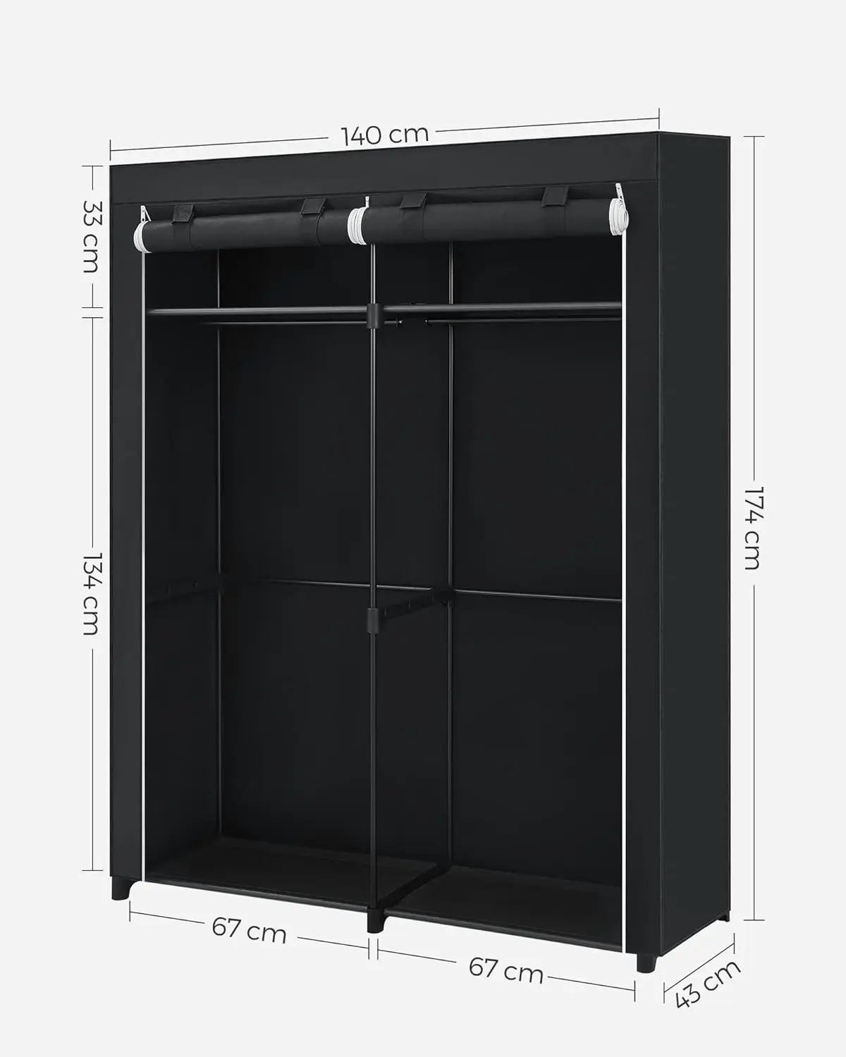 SONGMICS Portable Closet Clothes Wardrobe with Two Adjustable Shelves Black