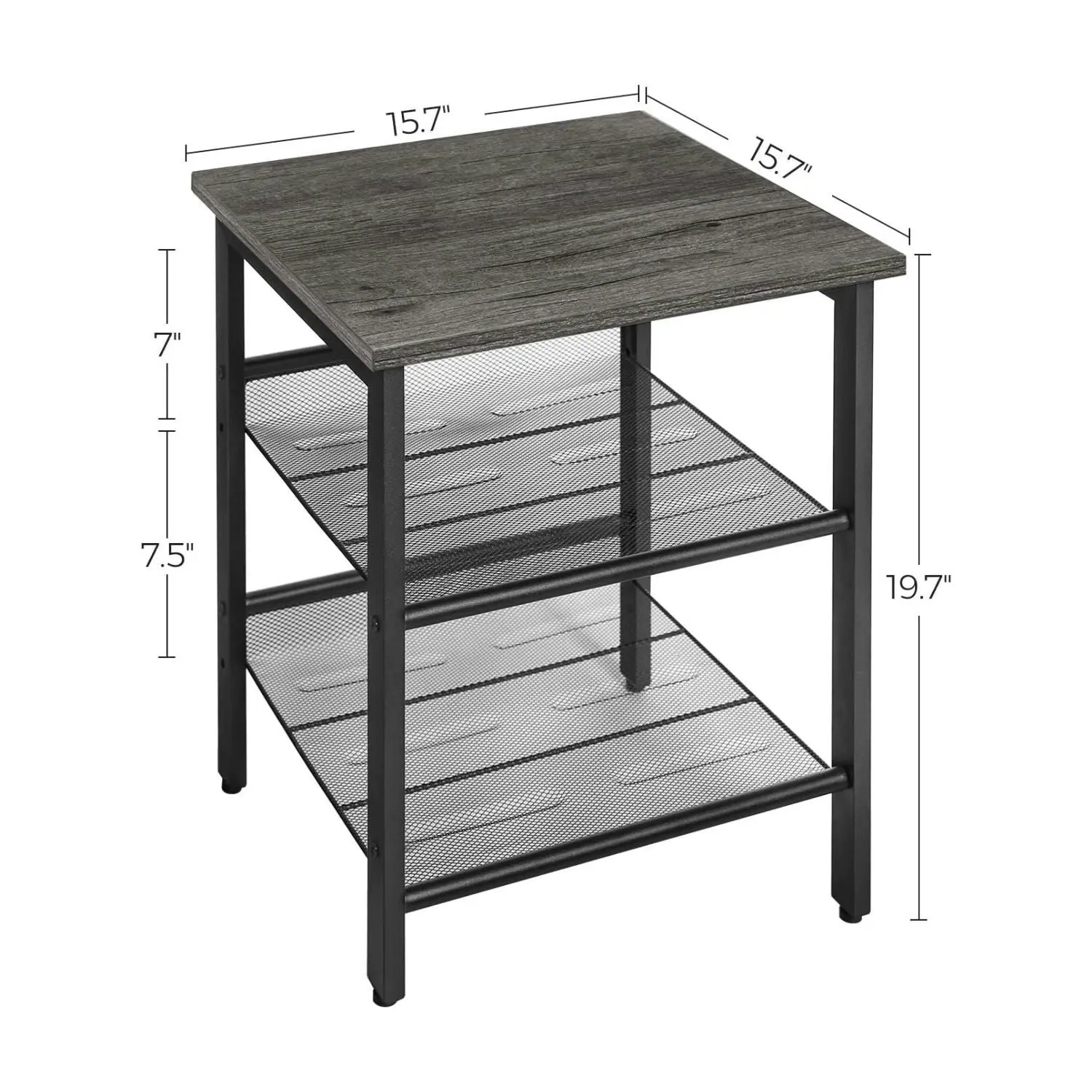 VASAGLE Set of 2 Adjustable Mesh Shelves Side Table  - Charcoal Gray and Black