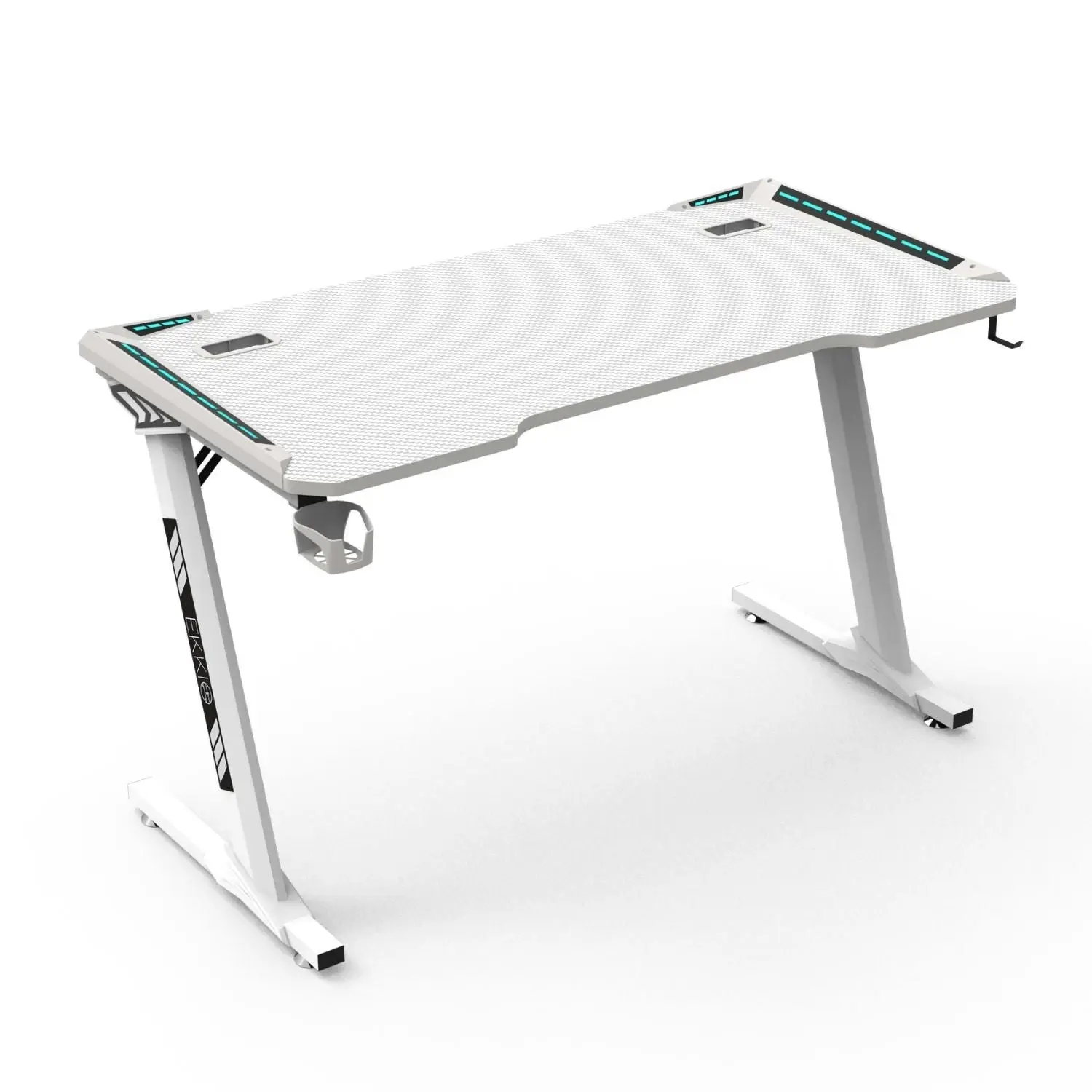 Ekkio 140cm Office Home Z Shape RGB Gaming Table Computer Desk - White