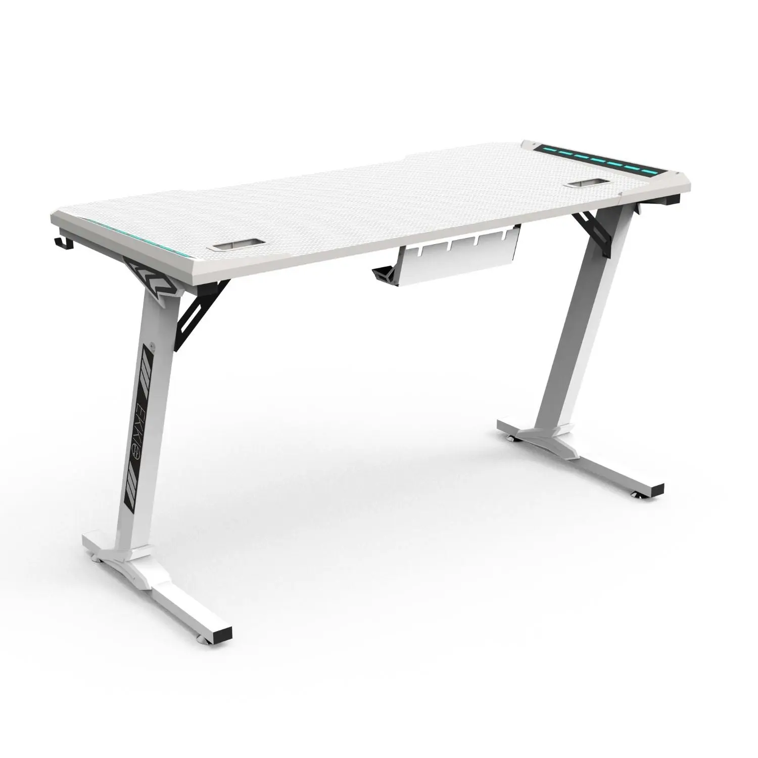 Ekkio 140cm Office Home Z Shape RGB Gaming Table Computer Desk - White