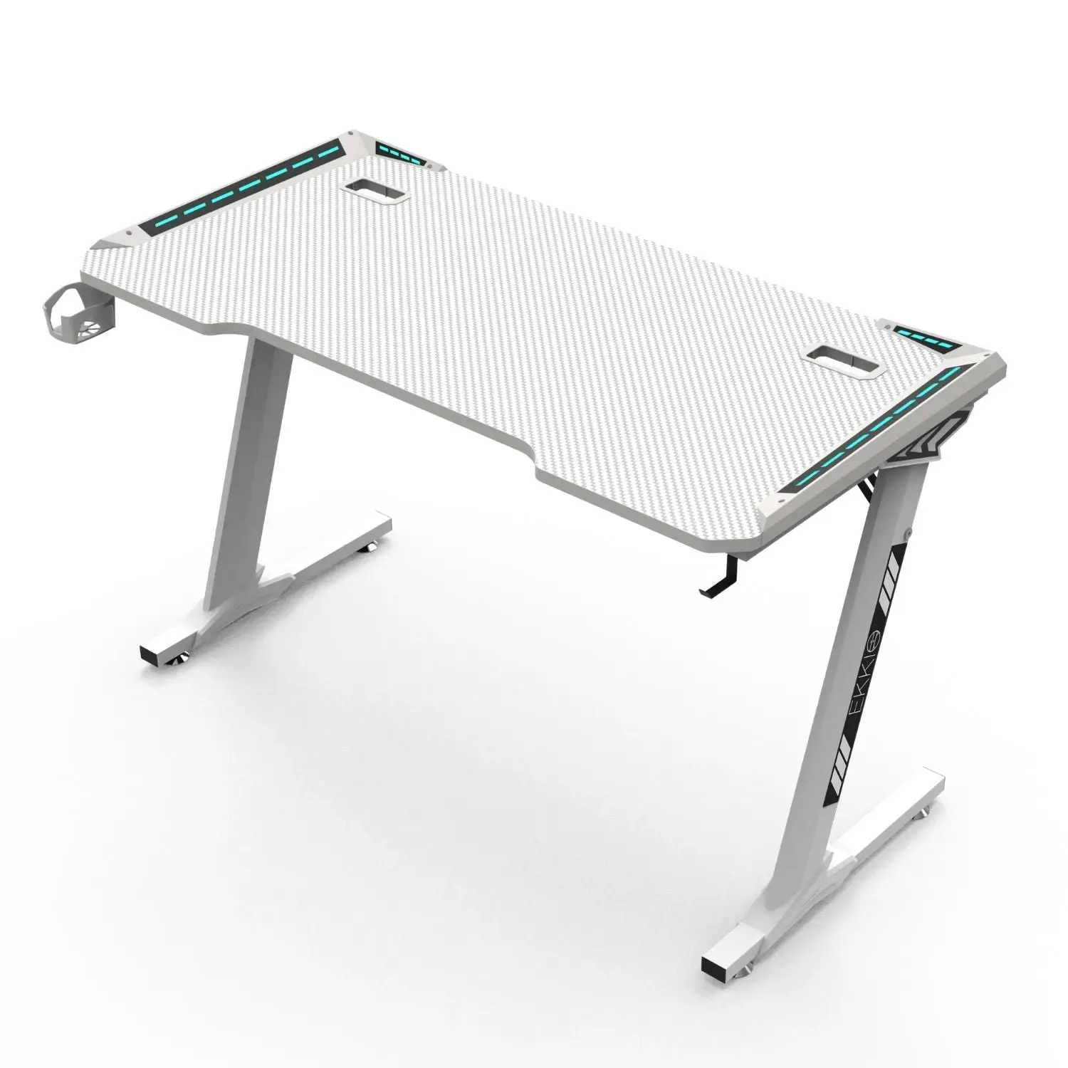 Ekkio 140cm Office Home Z Shape RGB Gaming Table Computer Desk - White