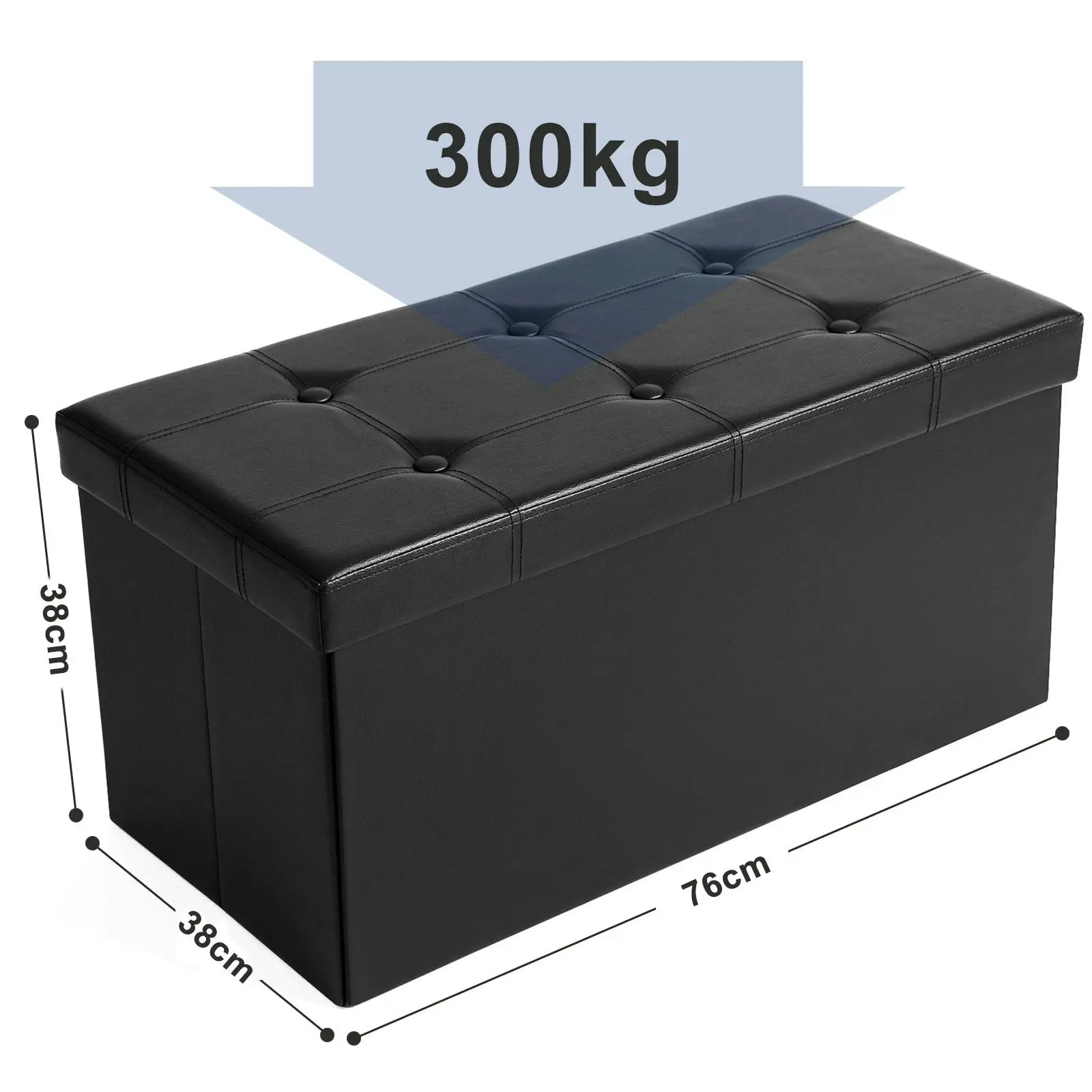 SONGMICS 76cm Max Load 300KG Storage Ottoman Bench - Black - For Storing Shoes, a Chest for Blankets, Bedding, Sheets, an Ottoman, a Footstool, a Bedside Table