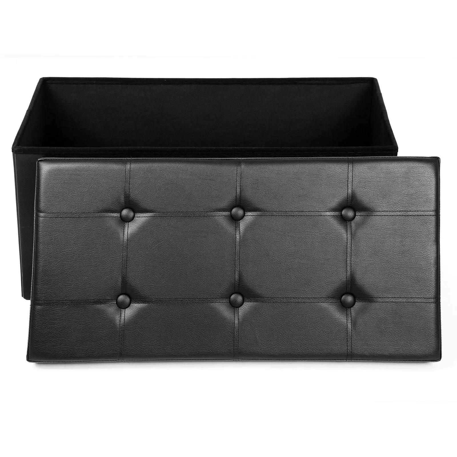 SONGMICS 76cm Max Load 300KG Storage Ottoman Bench - Black - For Storing Shoes, a Chest for Blankets, Bedding, Sheets, an Ottoman, a Footstool, a Bedside Table