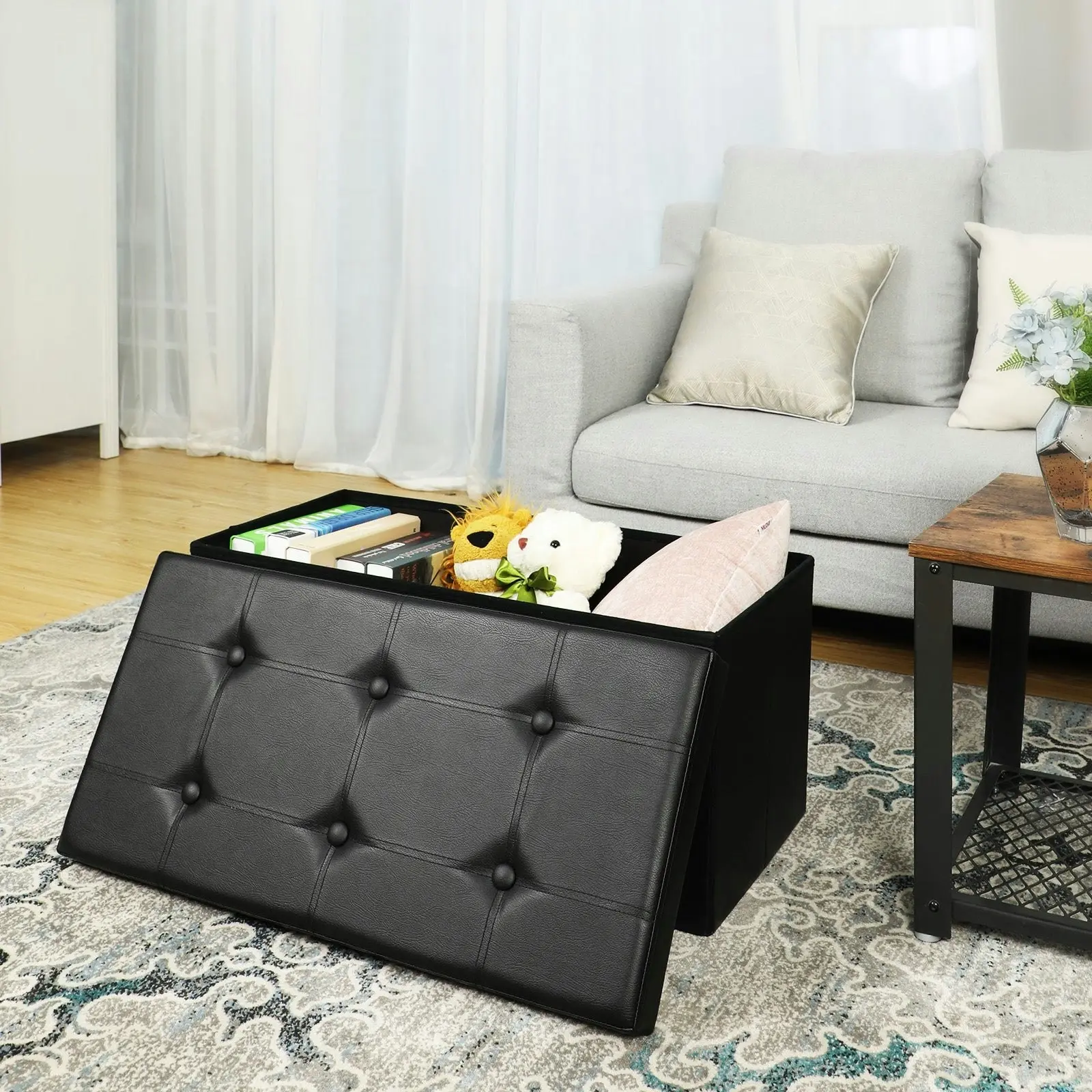 SONGMICS 76cm Max Load 300KG Storage Ottoman Bench - Black - For Storing Shoes, a Chest for Blankets, Bedding, Sheets, an Ottoman, a Footstool, a Bedside Table