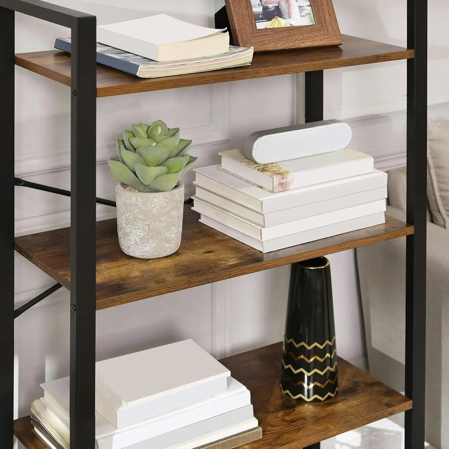 VASAGLE 4 Tier Display Shelf Bookcase Storage Stand Rack Shelves Bookshelf - Rustic Brown