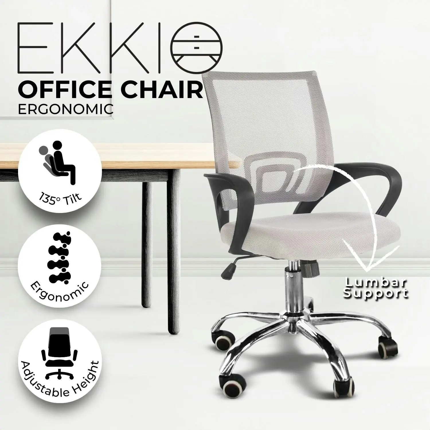 Ekkio Ergonomic Mid Back Mesh Executive Gaming Office Chair - Grey