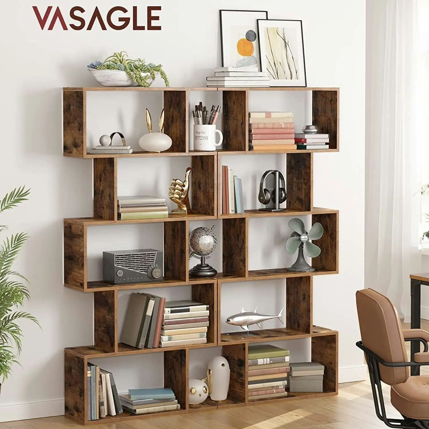 VASAGLE Bookshelf 5 Tiers - Rustic Brown