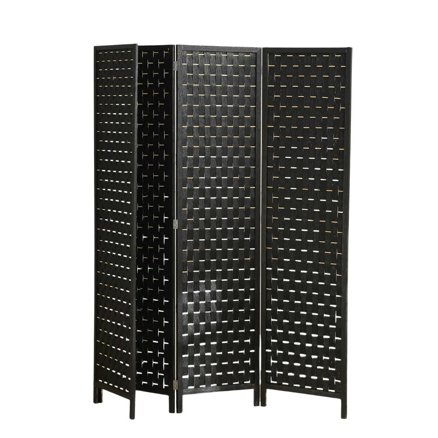 Ekkio 4-Panel Pine Wood Frame Room Divider Foldable Black