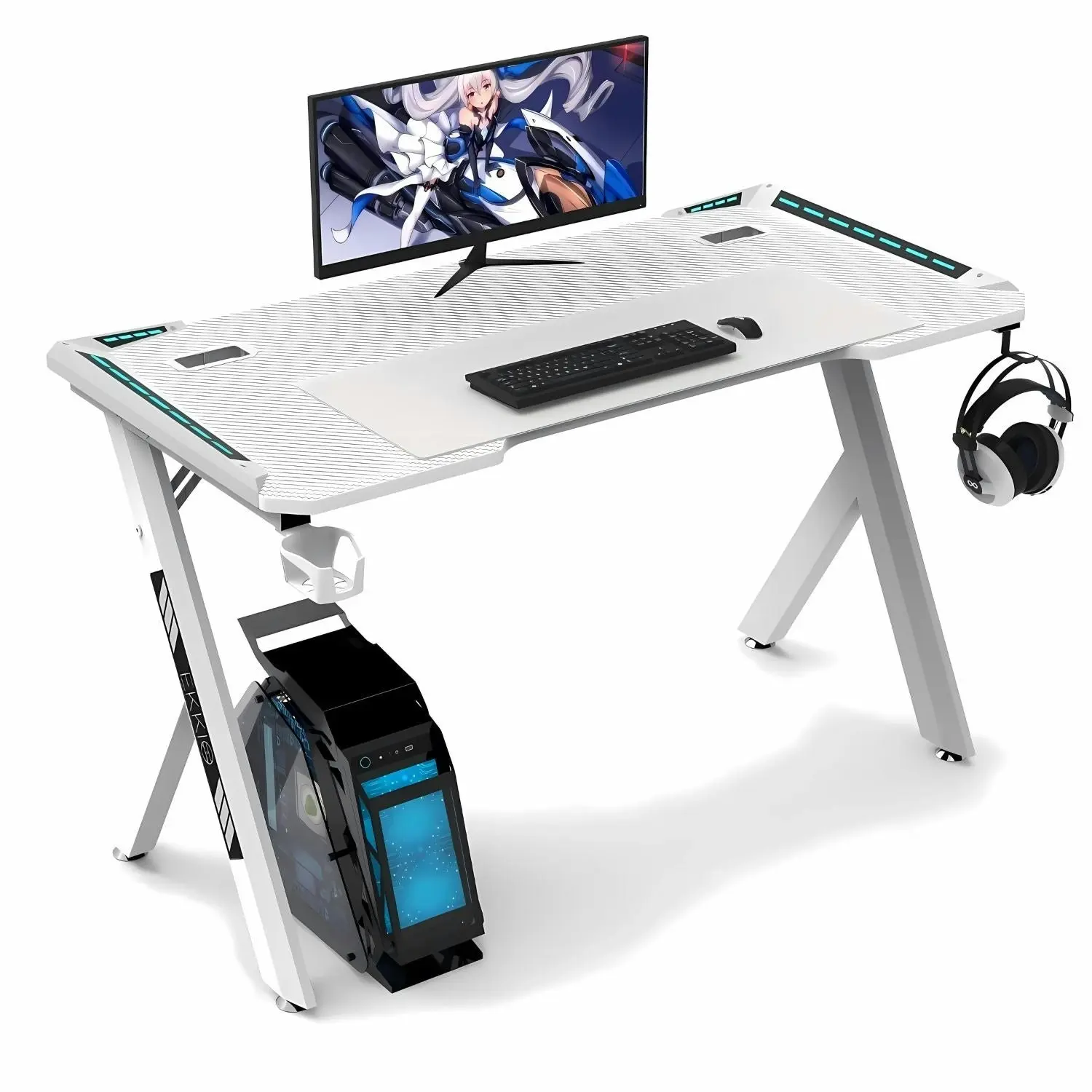 Ekkio RGB Gaming Desk Y Shape 140cm - White