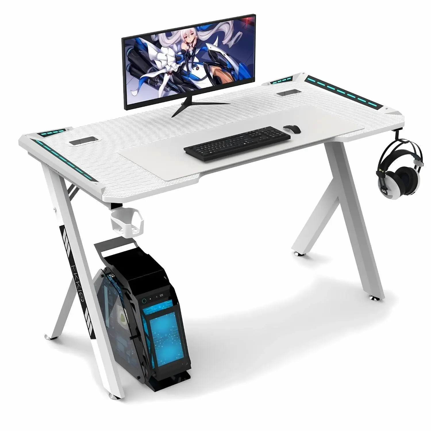 Ekkio RGB Gaming Desk Y Shape 140cm - White