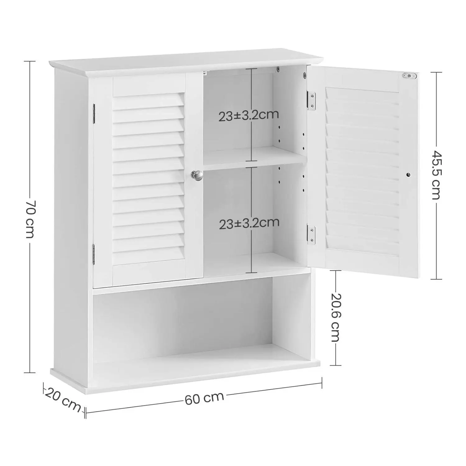 VASAGLE Wall Mounted Storage Cupboard Organiser for Bathroom Kitchen Wall Cabinet - White