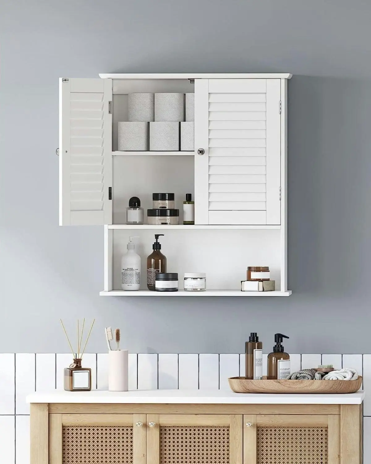 VASAGLE Wall Mounted Storage Cupboard Organiser for Bathroom Kitchen Wall Cabinet - White