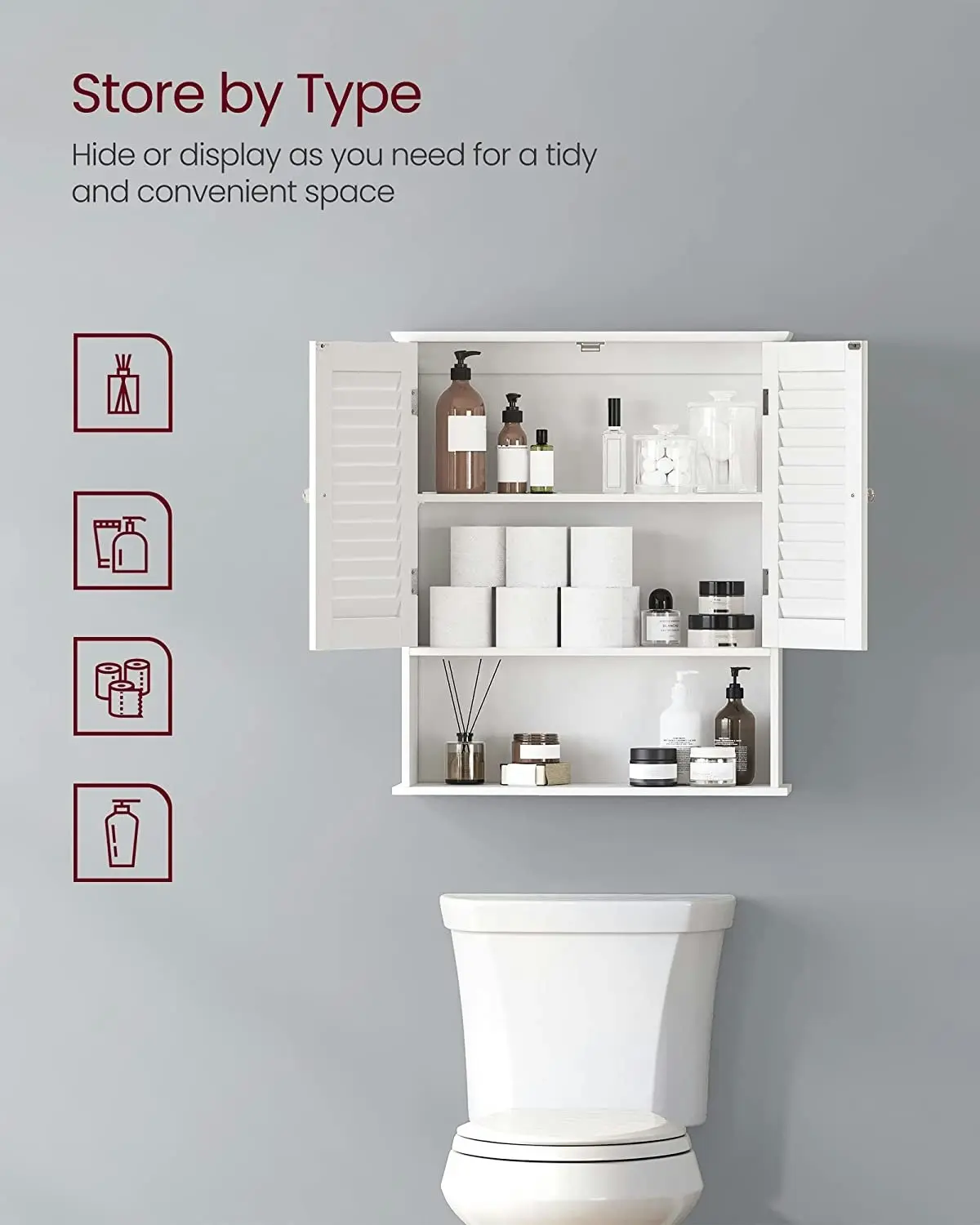 VASAGLE Wall Mounted Storage Cupboard Organiser for Bathroom Kitchen Wall Cabinet - White