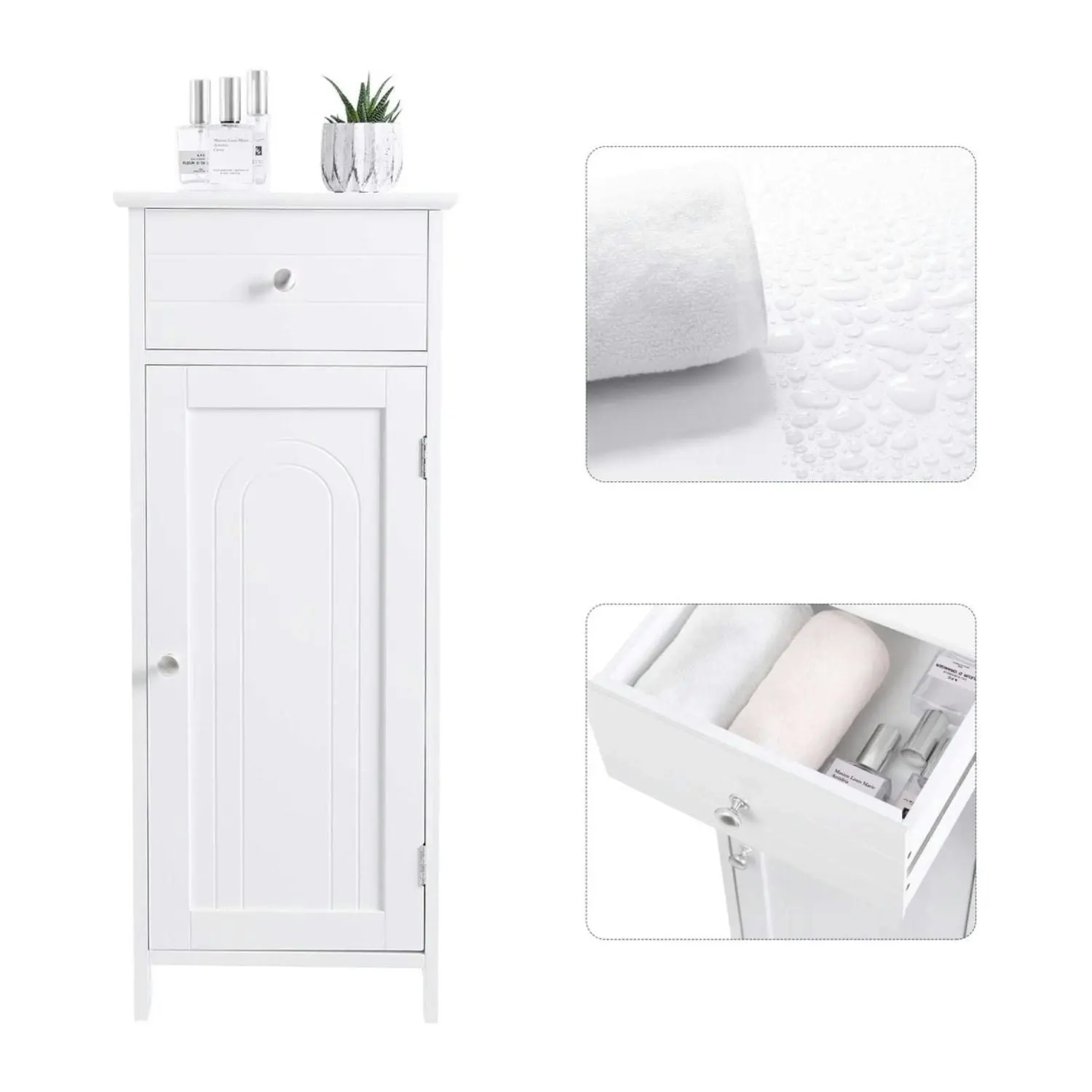 VASAGLE Bathroom Living Room Storage with Drawer Tall Floor Cabinet - White