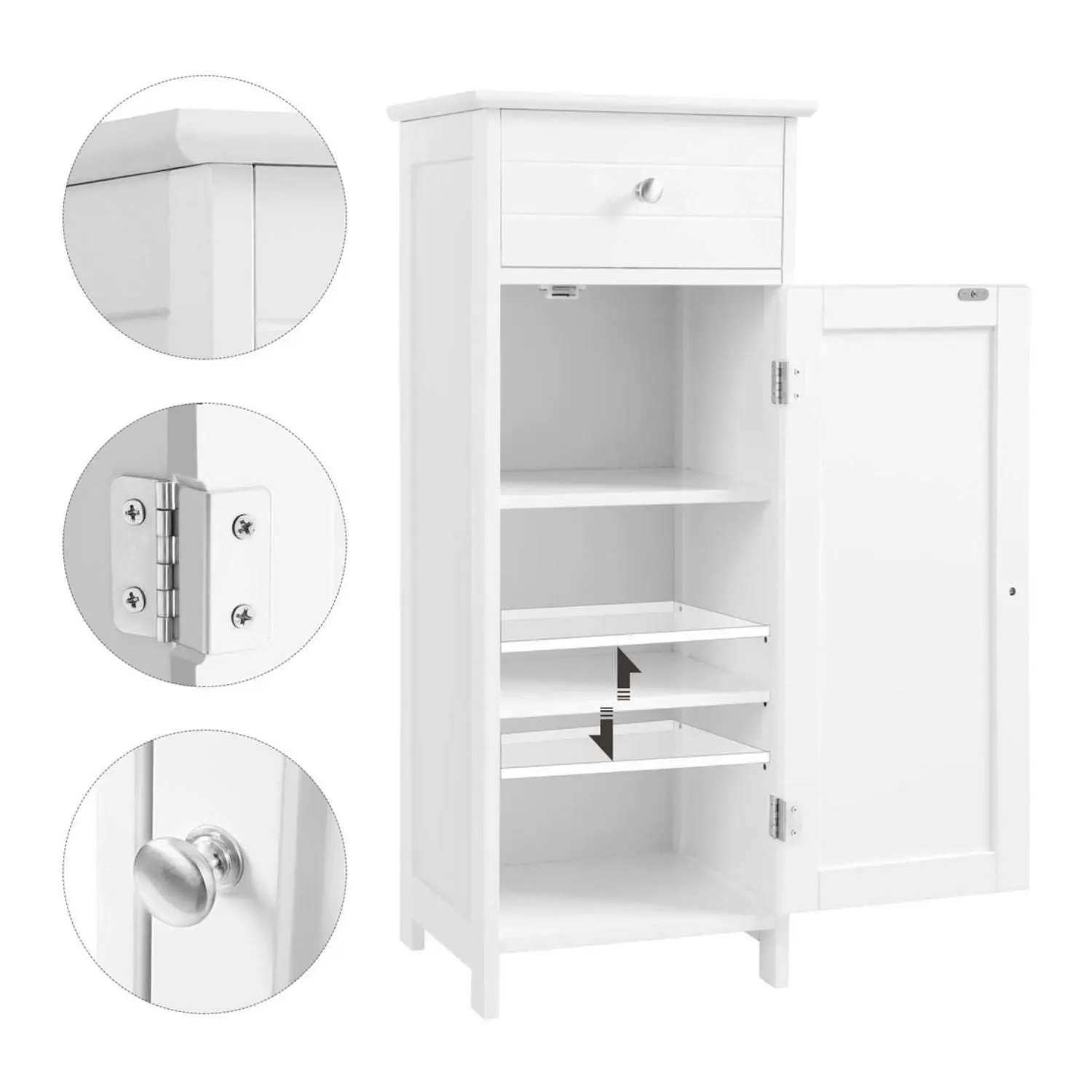 VASAGLE Bathroom Living Room Storage with Drawer Tall Floor Cabinet - White