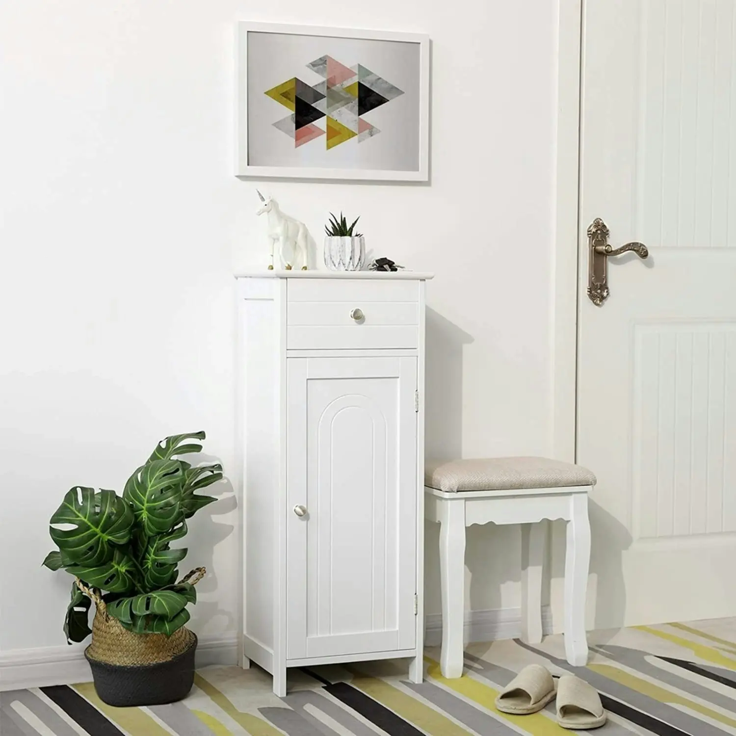 VASAGLE Bathroom Living Room Storage with Drawer Tall Floor Cabinet - White