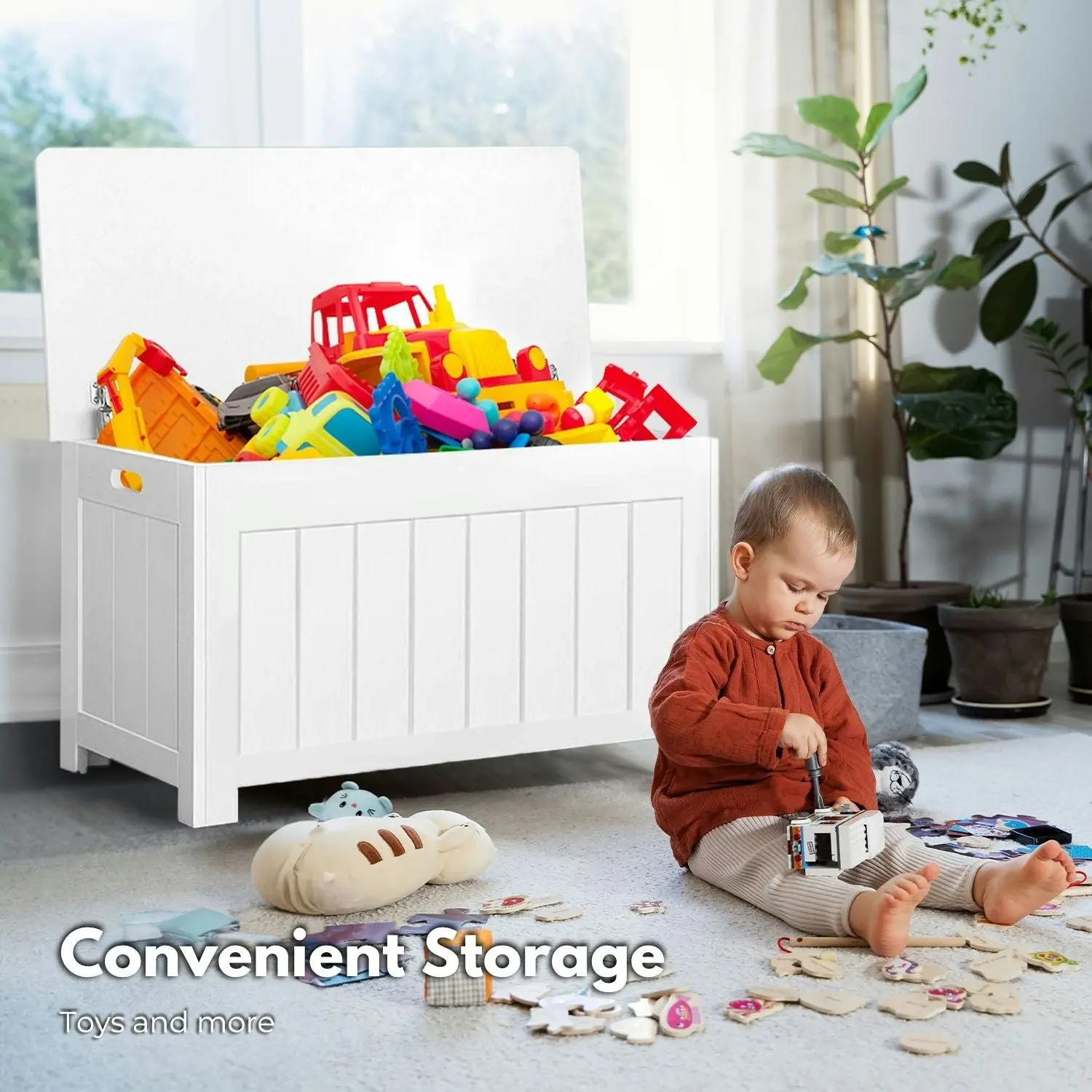 Gominimo Wooden Kids Toys Clothes Blanket Chest Storage Box - White