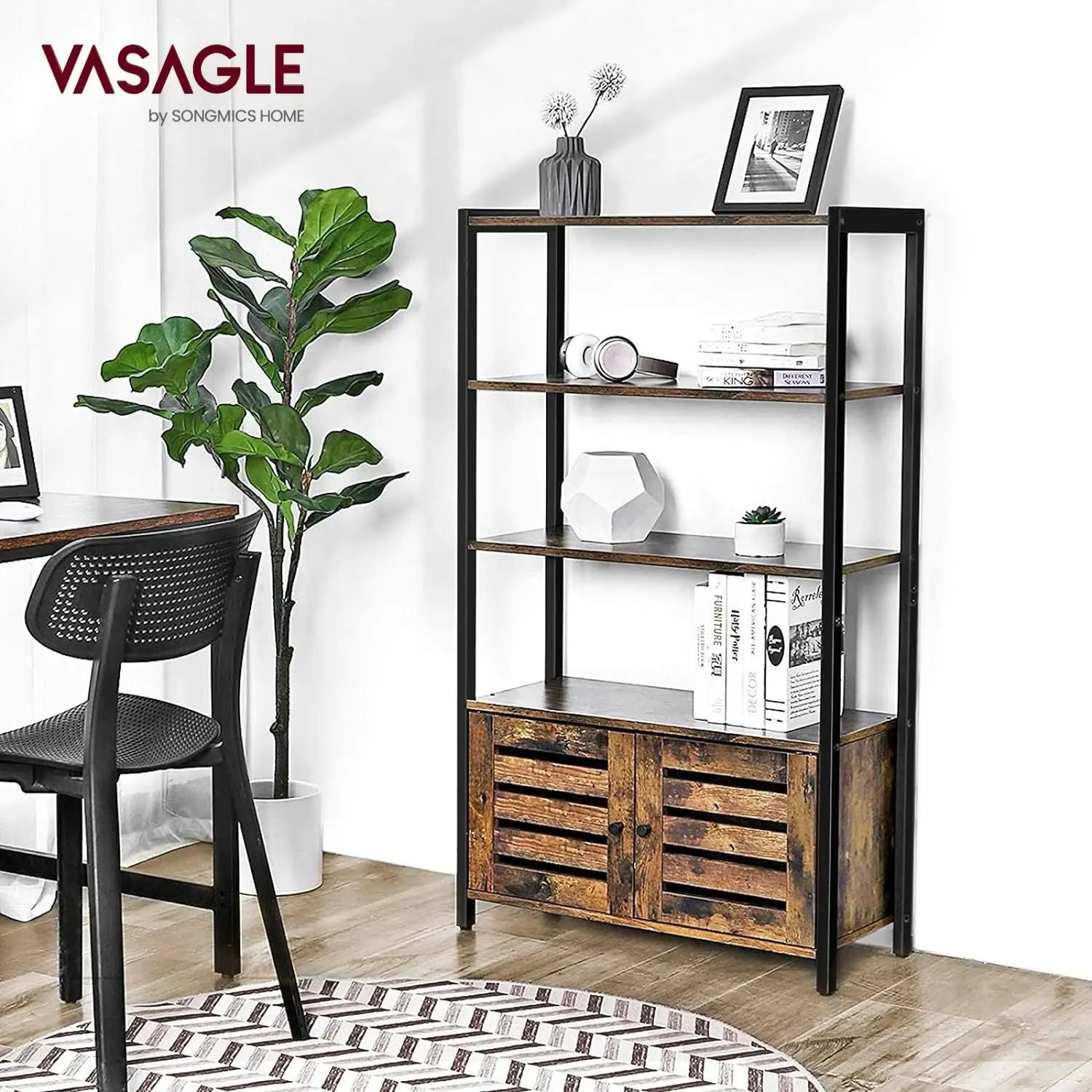 VASAGLE Multipurpose Storage Rack Cabinet Cupboard For Home Deco 3 Shelf Bookshelf - Rustic Brown