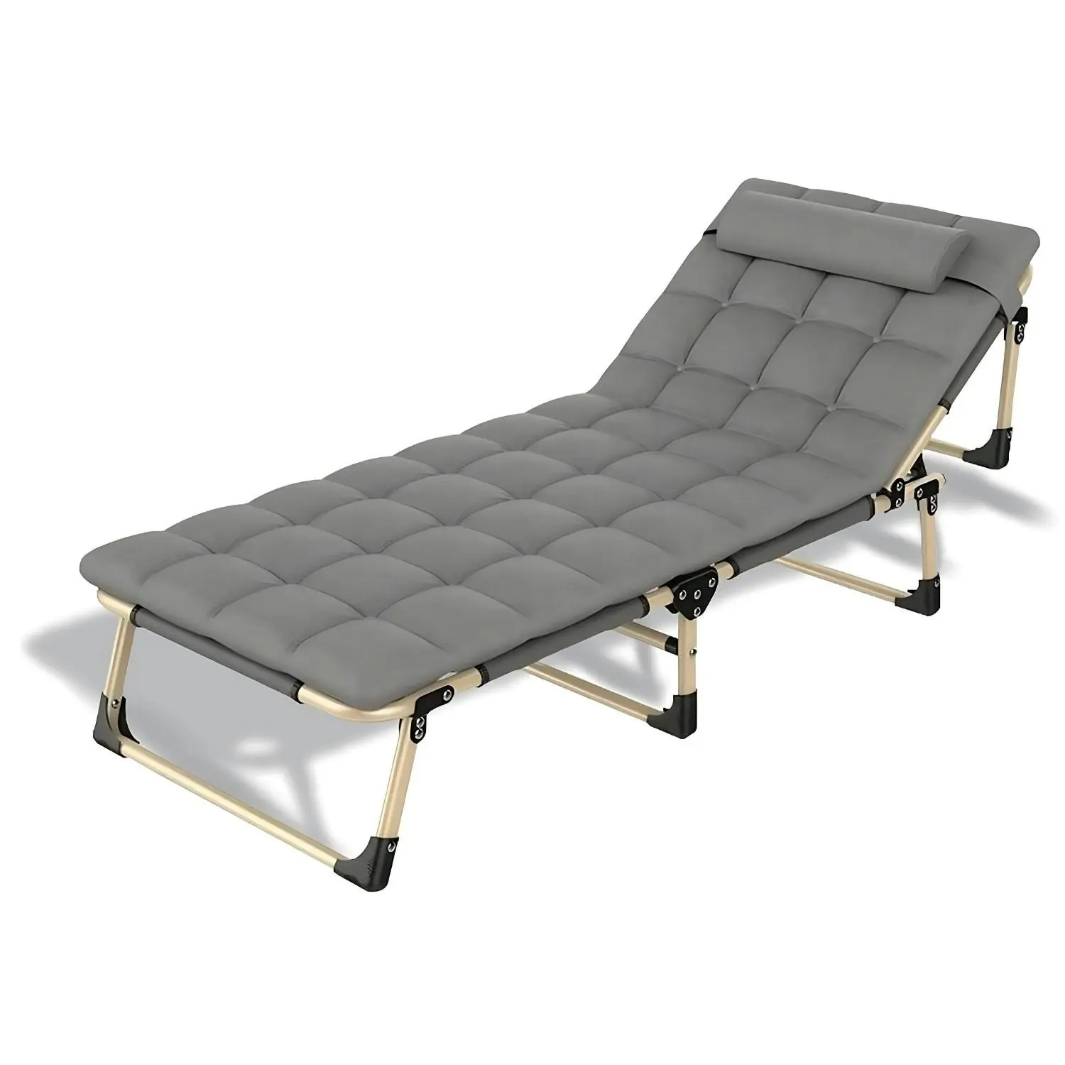 Kiliroo Portable Folding Camping Single Bed with Mattress and Headrest - Grey